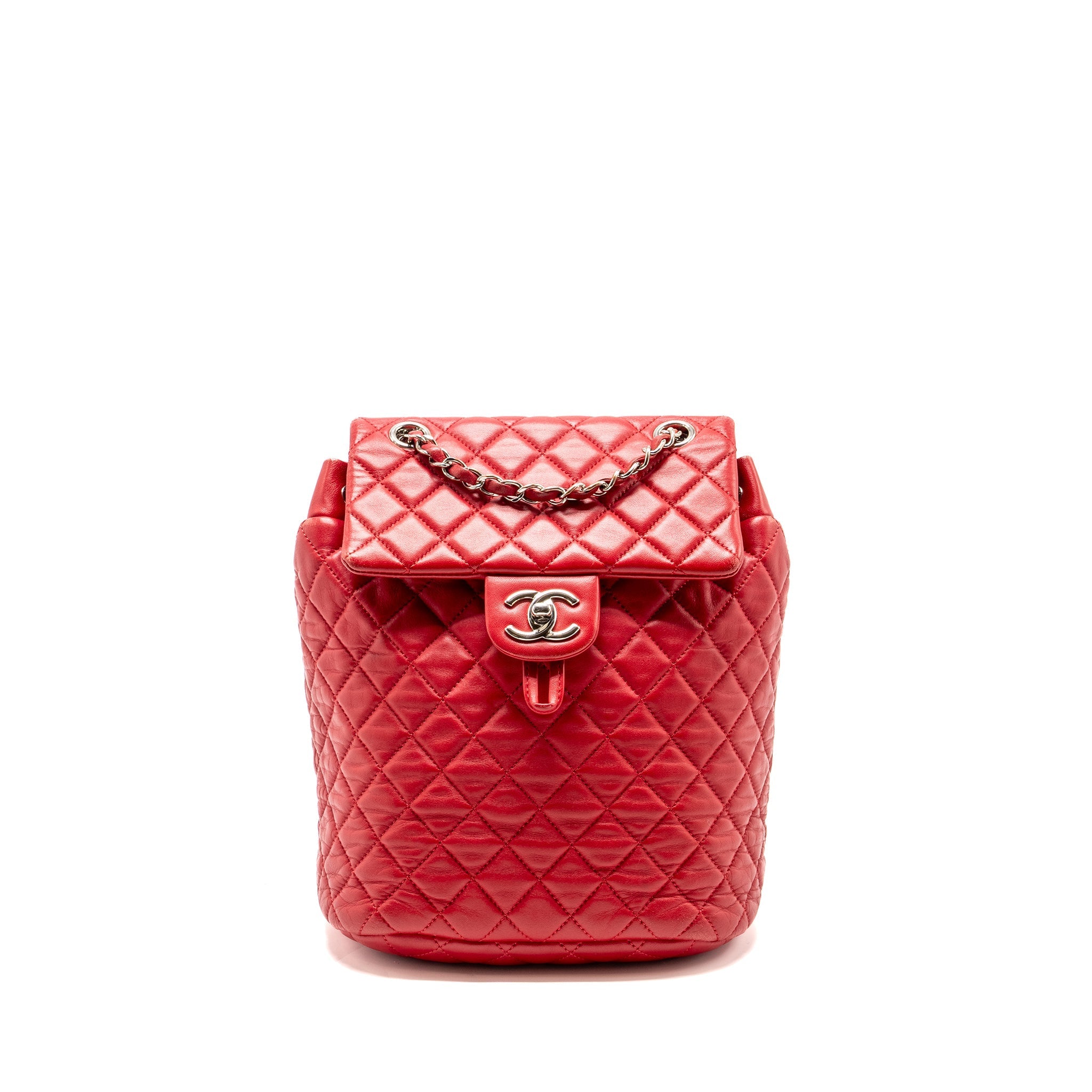 CHANEL SMALL URBAN SPIRIT QUILTED BACKPACK LAMBSKIN RED LGHW