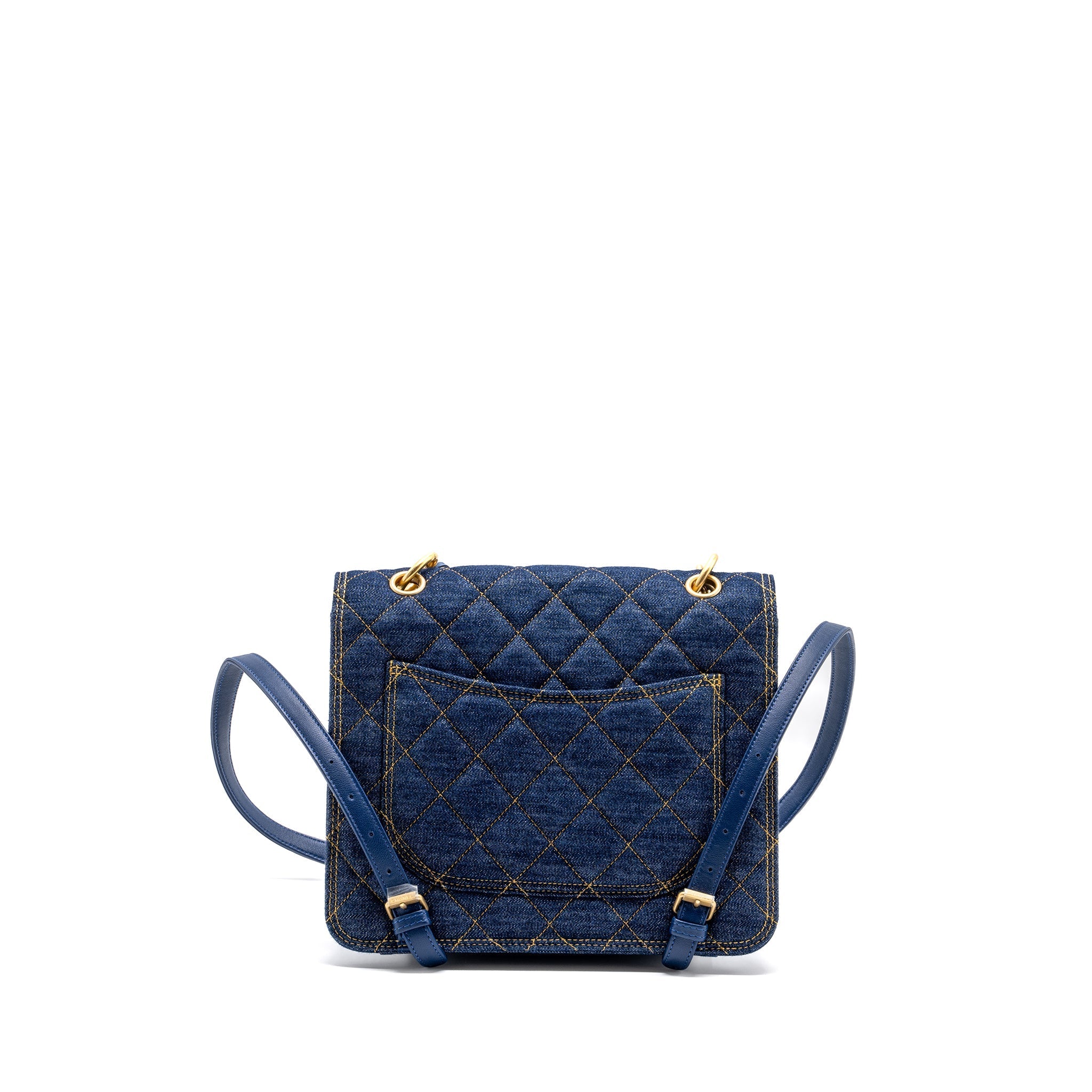 CHANEL 23S FLAP BACKPACK DENIM BLUE WITH GHW (MICROCHIP)
