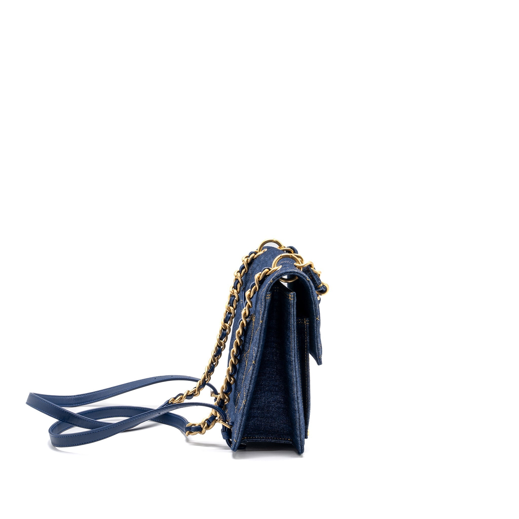 CHANEL 23S FLAP BACKPACK DENIM BLUE WITH GHW (MICROCHIP)
