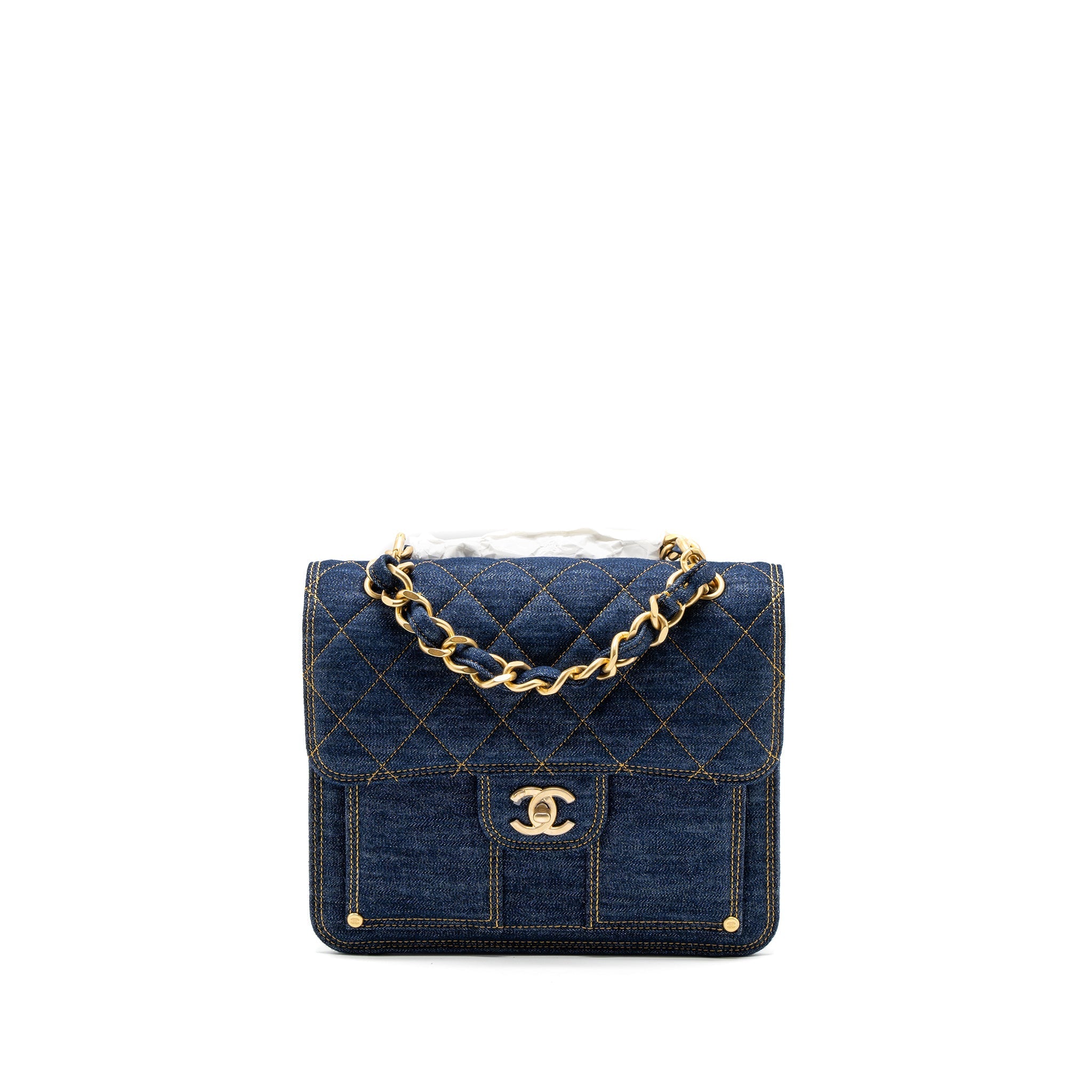 CHANEL 23S FLAP BACKPACK DENIM BLUE BRUSHED GHW (MICROCHIP)