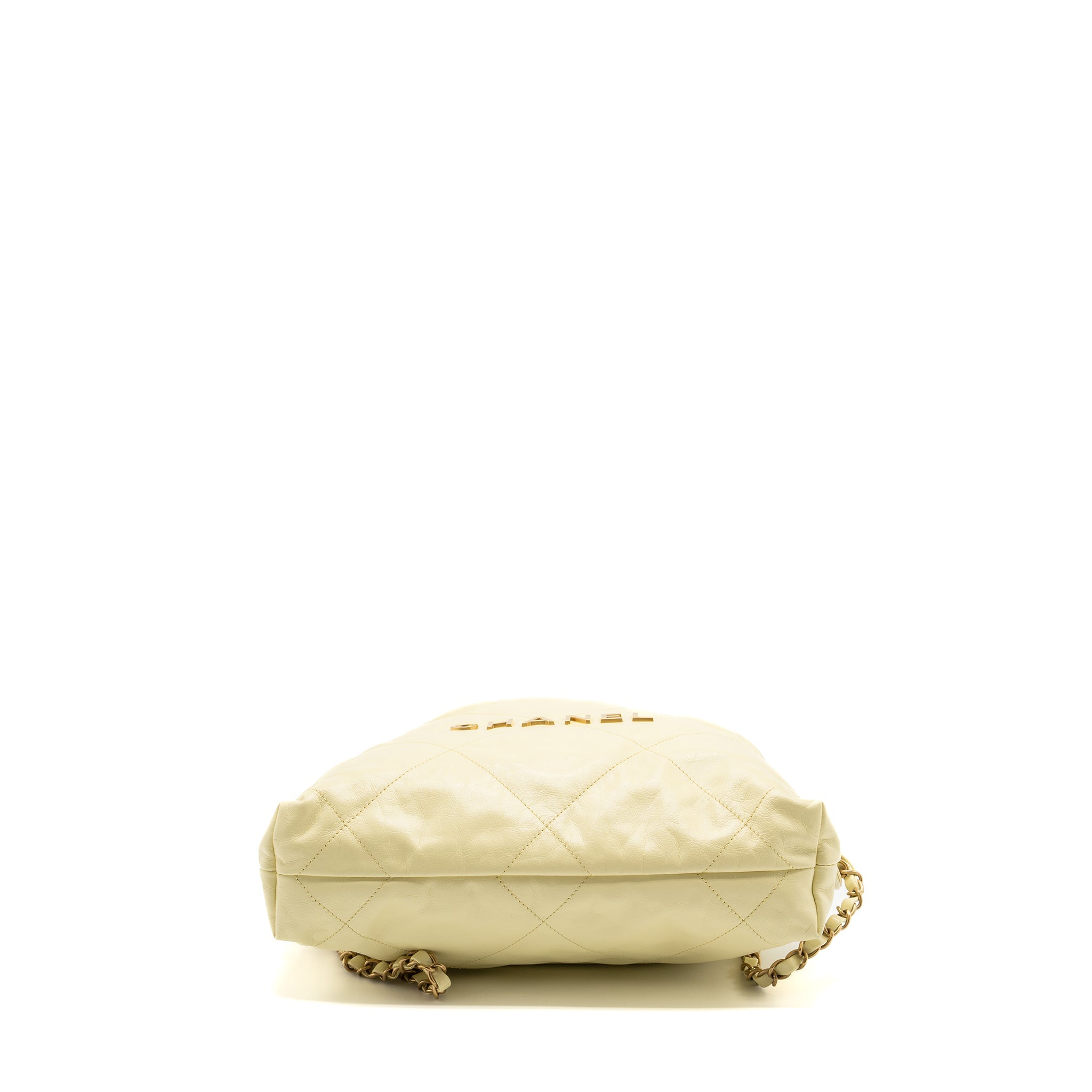 CHANEL 23P SMALL 22 BACKPACK SHINY CALFSKIN LIGHT YELLOW BRUSHED GHW(MICROCHIP)