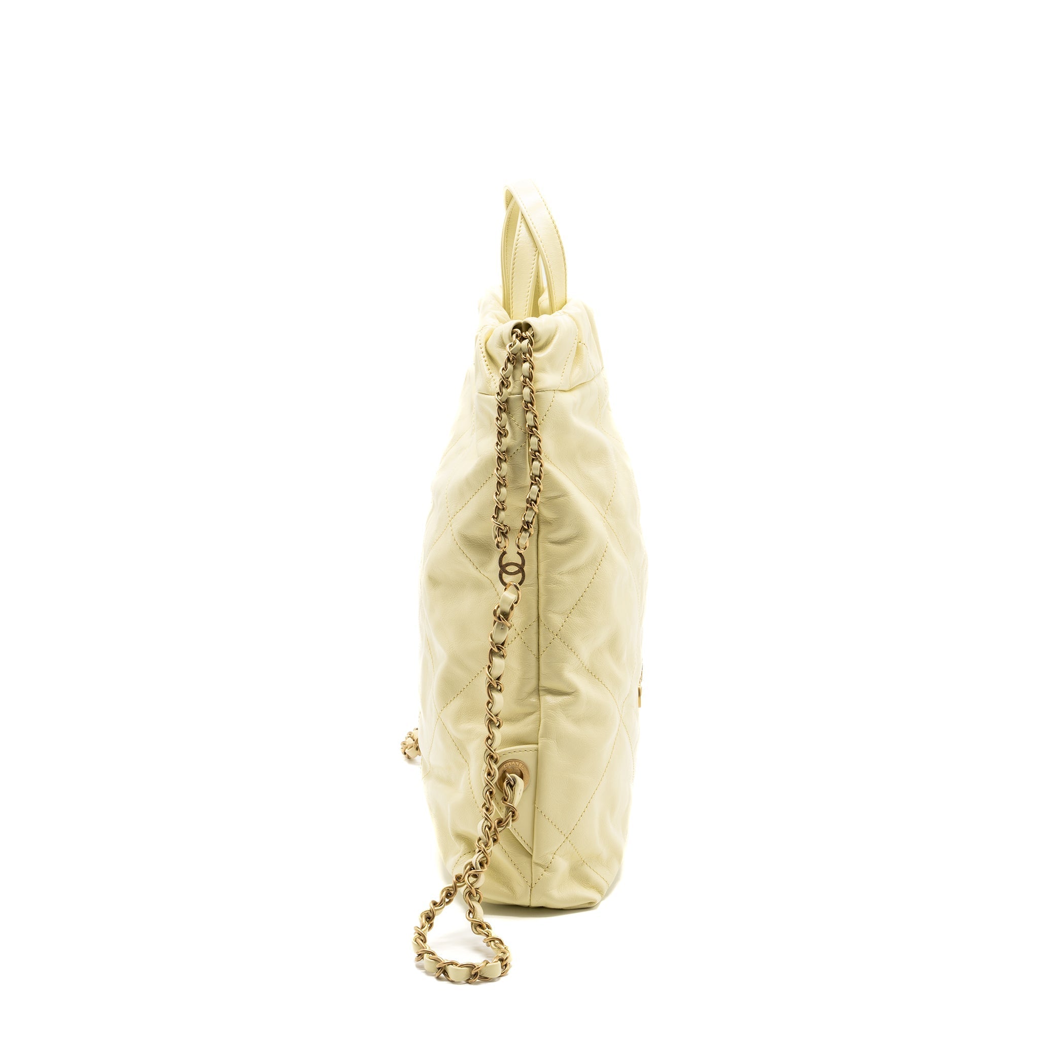 CHANEL 23P SMALL 22 BACKPACK SHINY CALFSKIN LIGHT YELLOW BRUSHED GHW(MICROCHIP)
