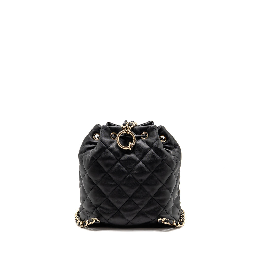 CHANEL DRAWSTRING TWO POCKETS BACKPACK CALFSKIN BLACK LGHW (MICROCHIP)