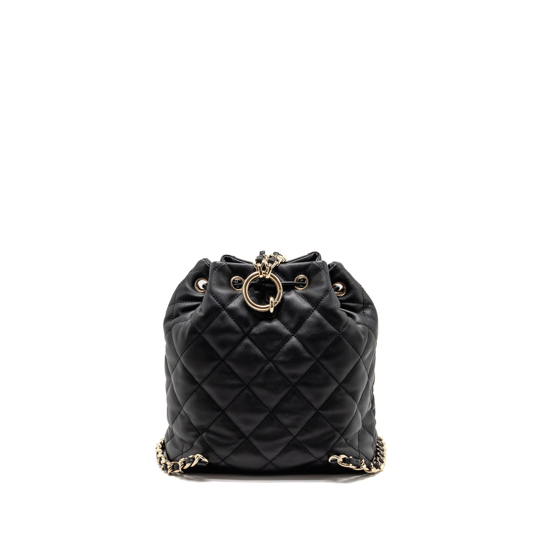 CHANEL DRAWSTRING TWO POCKETS BACKPACK CALFSKIN BLACK LGHW (MICROCHIP)