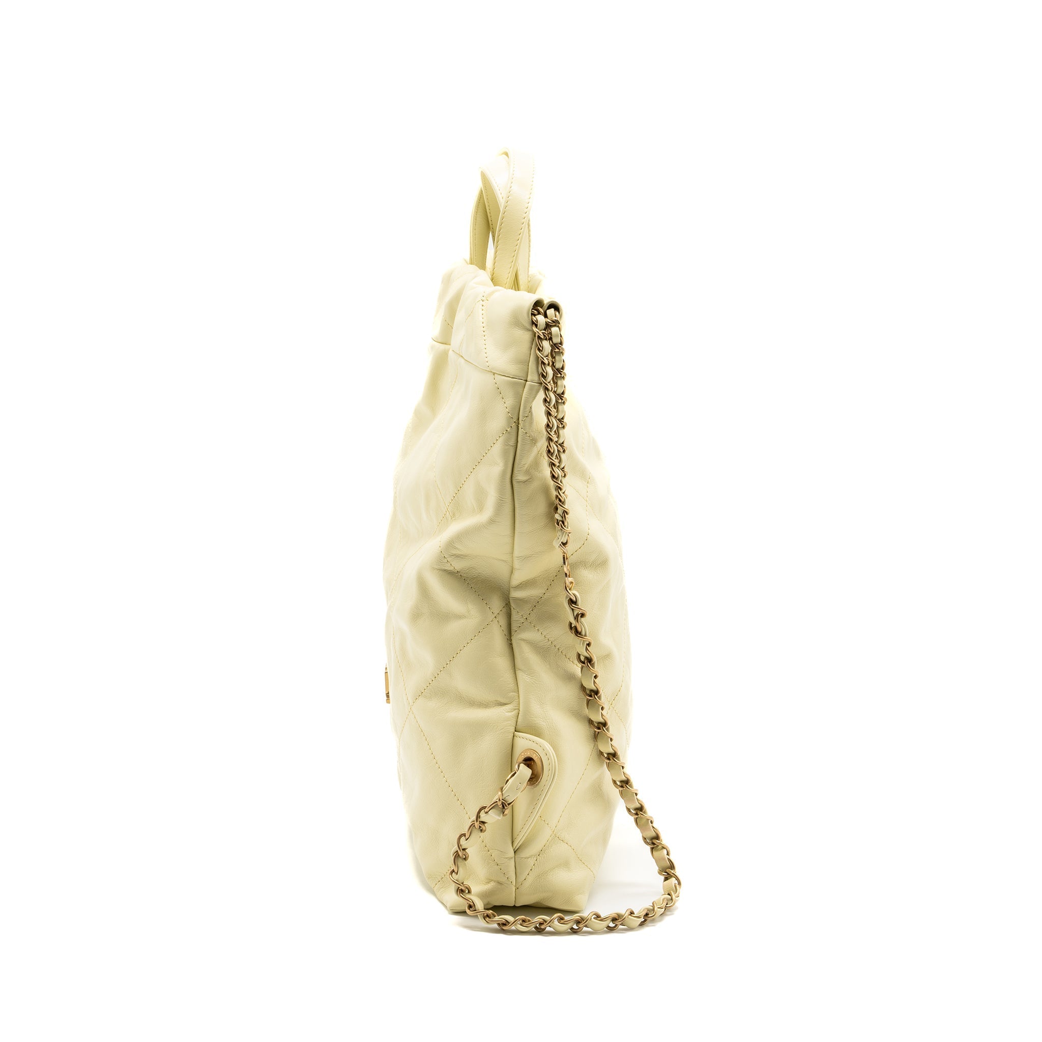 CHANEL 23P SMALL 22 BACKPACK SHINY CALFSKIN LIGHT YELLOW BRUSHED GHW(MICROCHIP)