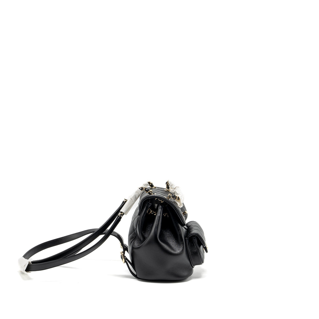 CHANEL 24P MINI DUMA BACKPACK CALFSKIN BLACK LGHW (MICROCHIP)