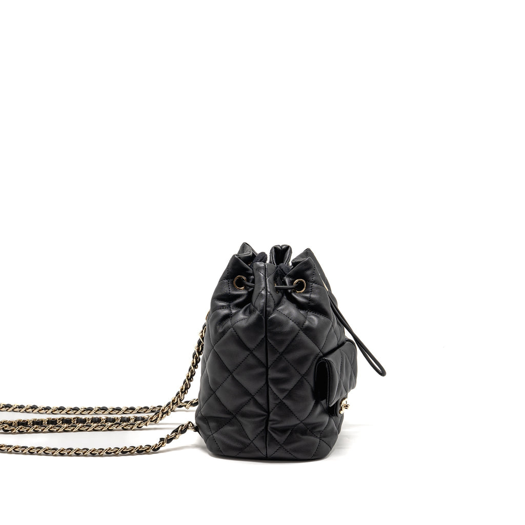 CHANEL DRAWSTRING TWO POCKETS BACKPACK CALFSKIN BLACK LGHW (MICROCHIP)