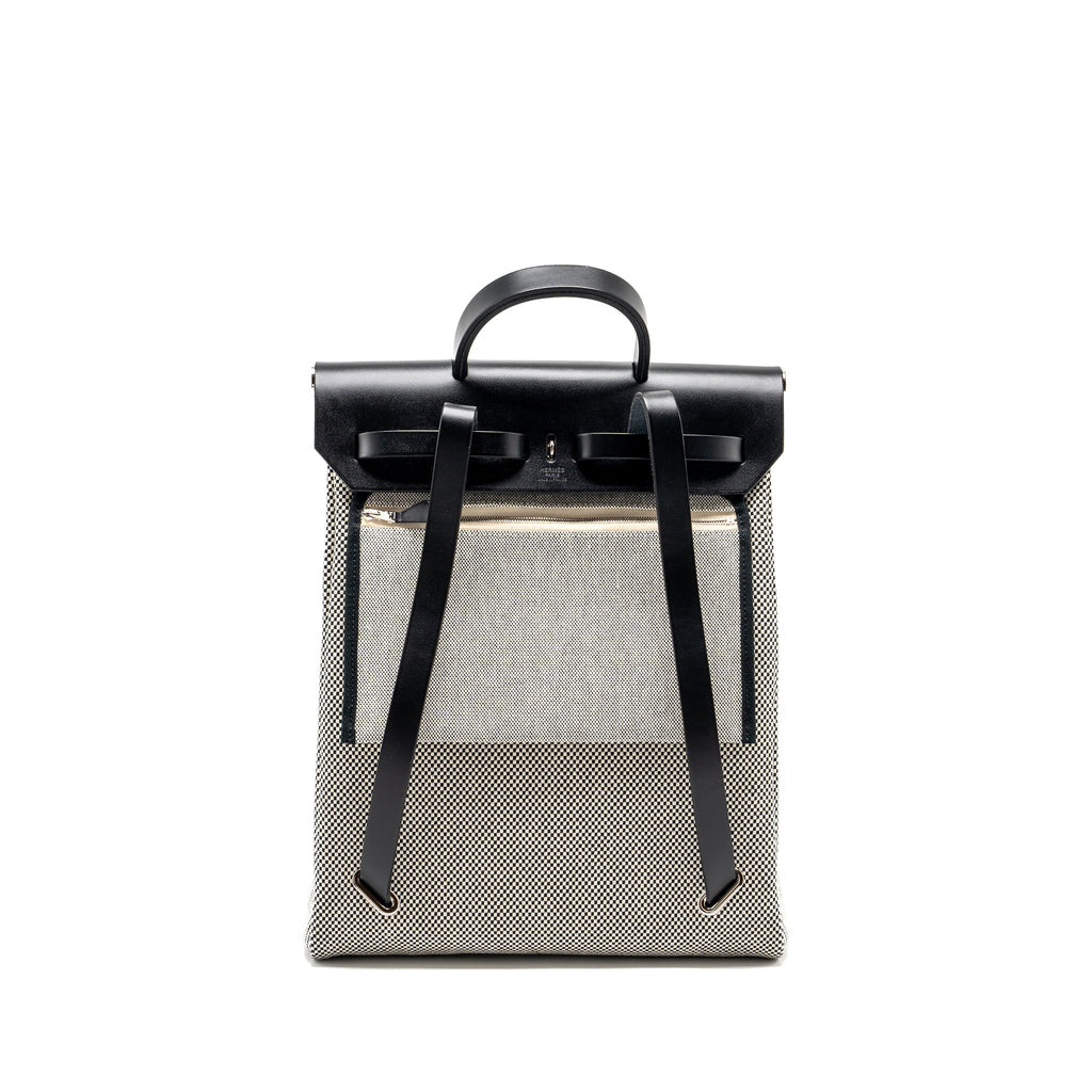HERMES HERBAG A DOS ZIP RETOURNE BACKPACK CANVAS/ HUNTER ECRU/BLACK SHW