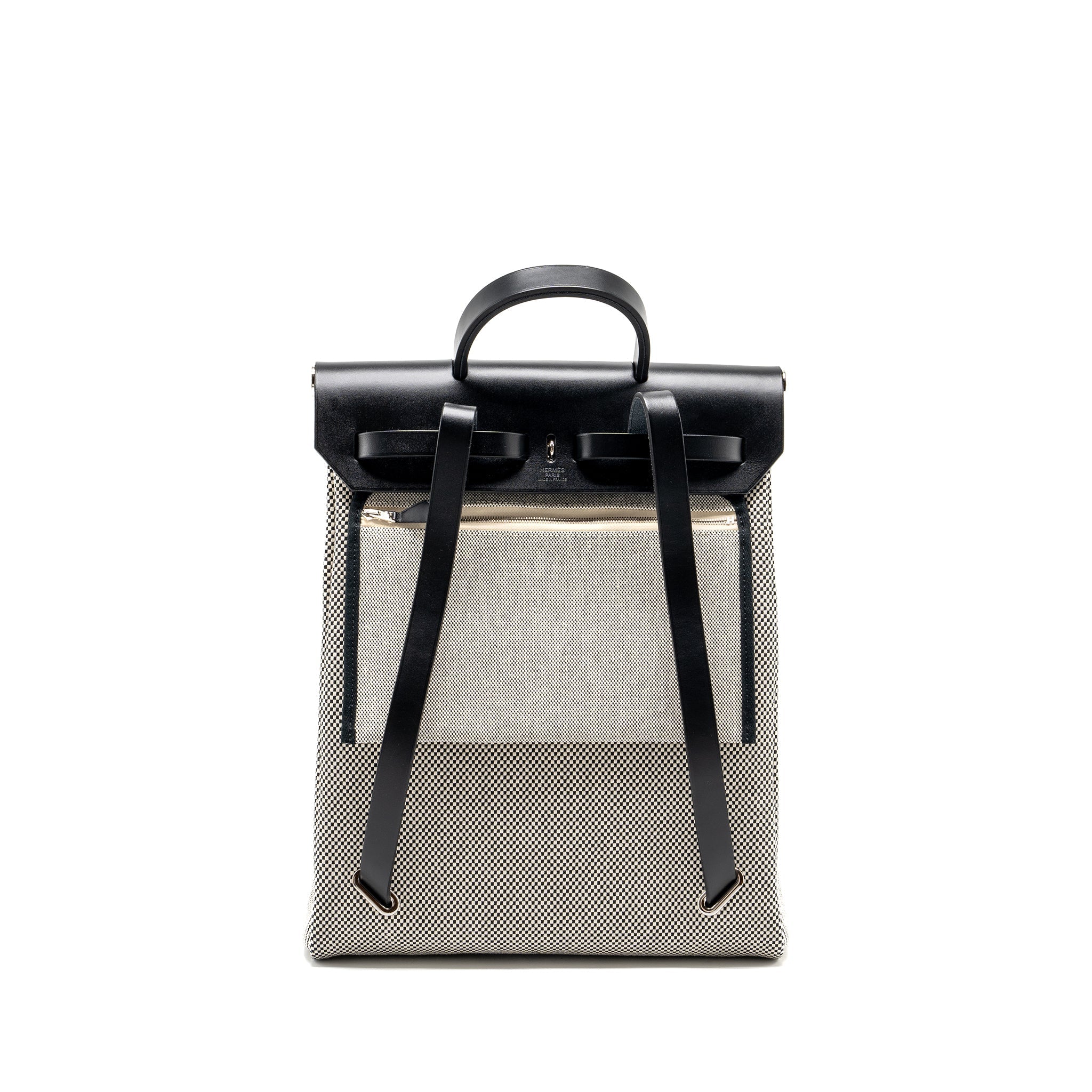 HERMES HERBAG A DOS ZIP RETOURNE BACKPACK CANVAS/ HUNTER ECRU/BLACK SHW