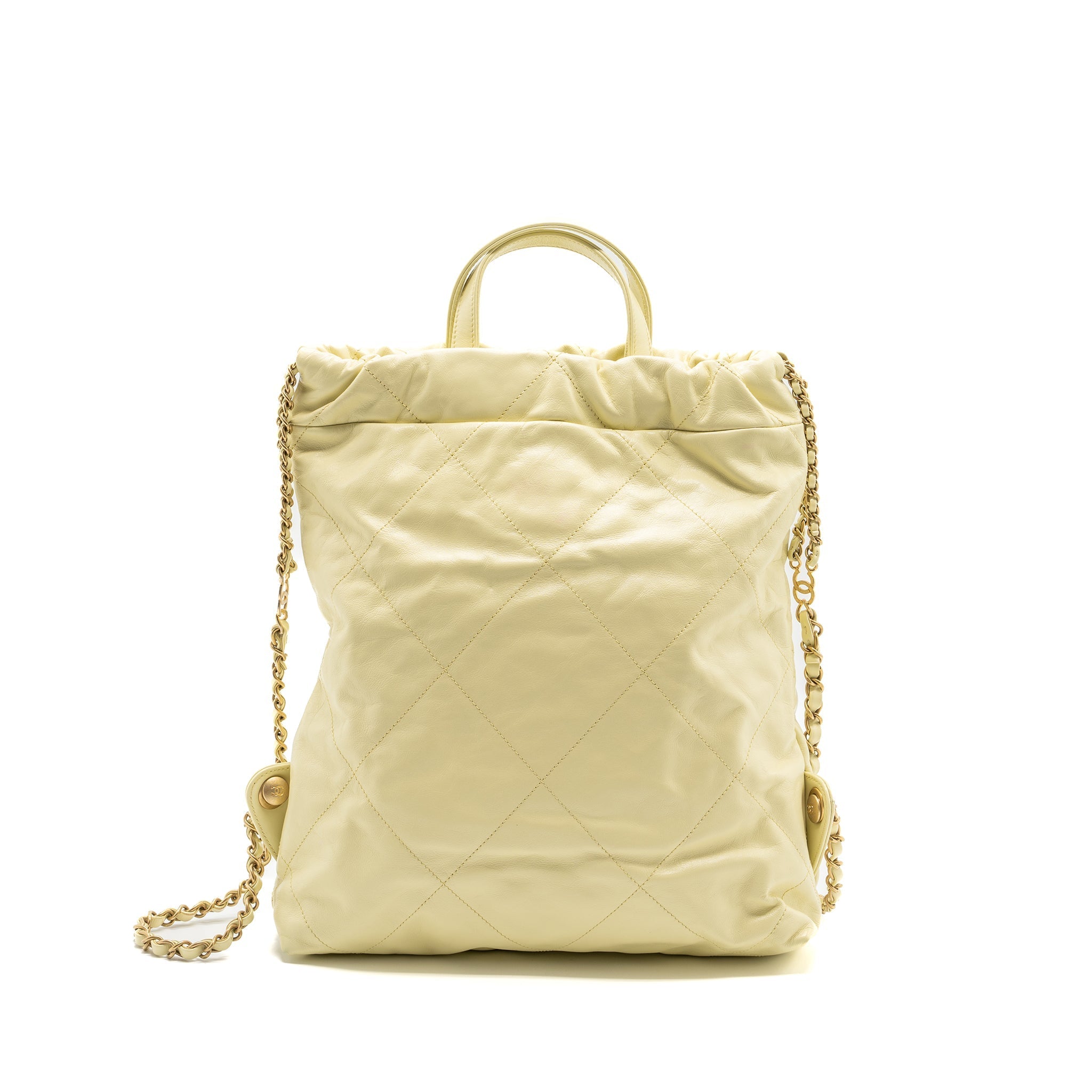 CHANEL 23P SMALL 22 BACKPACK SHINY CALFSKIN LIGHT YELLOW BRUSHED GHW(MICROCHIP)