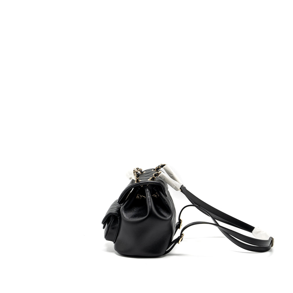 CHANEL 24P MINI DUMA BACKPACK CALFSKIN BLACK LGHW (MICROCHIP)