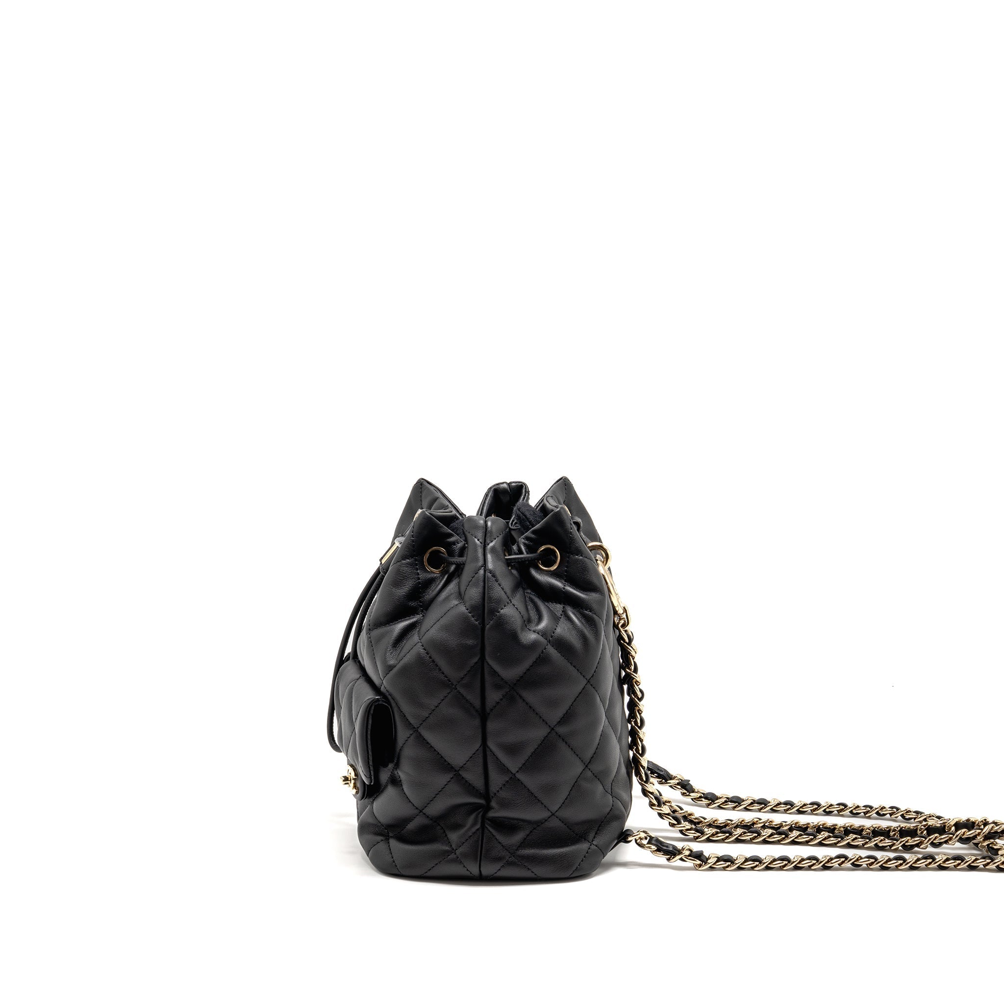 CHANEL DRAWSTRING TWO POCKETS BACKPACK CALFSKIN BLACK LGHW (MICROCHIP)