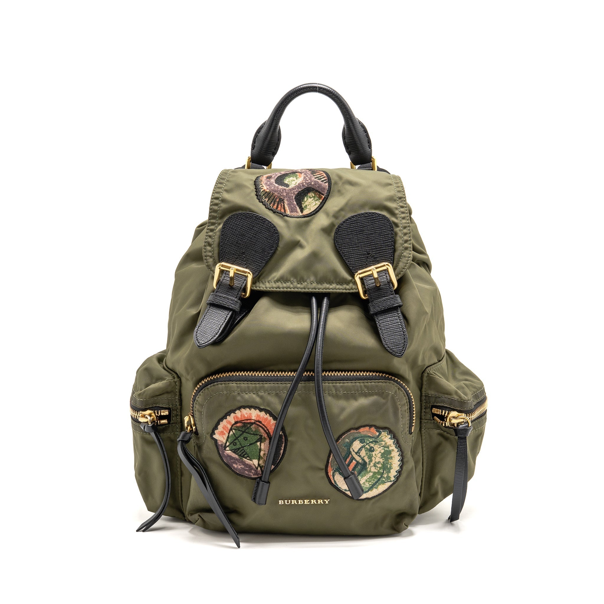 BURBERRY PATCHES RUCKSACK MEDIUM BACKPACK NYLON DARK GREEN GHW