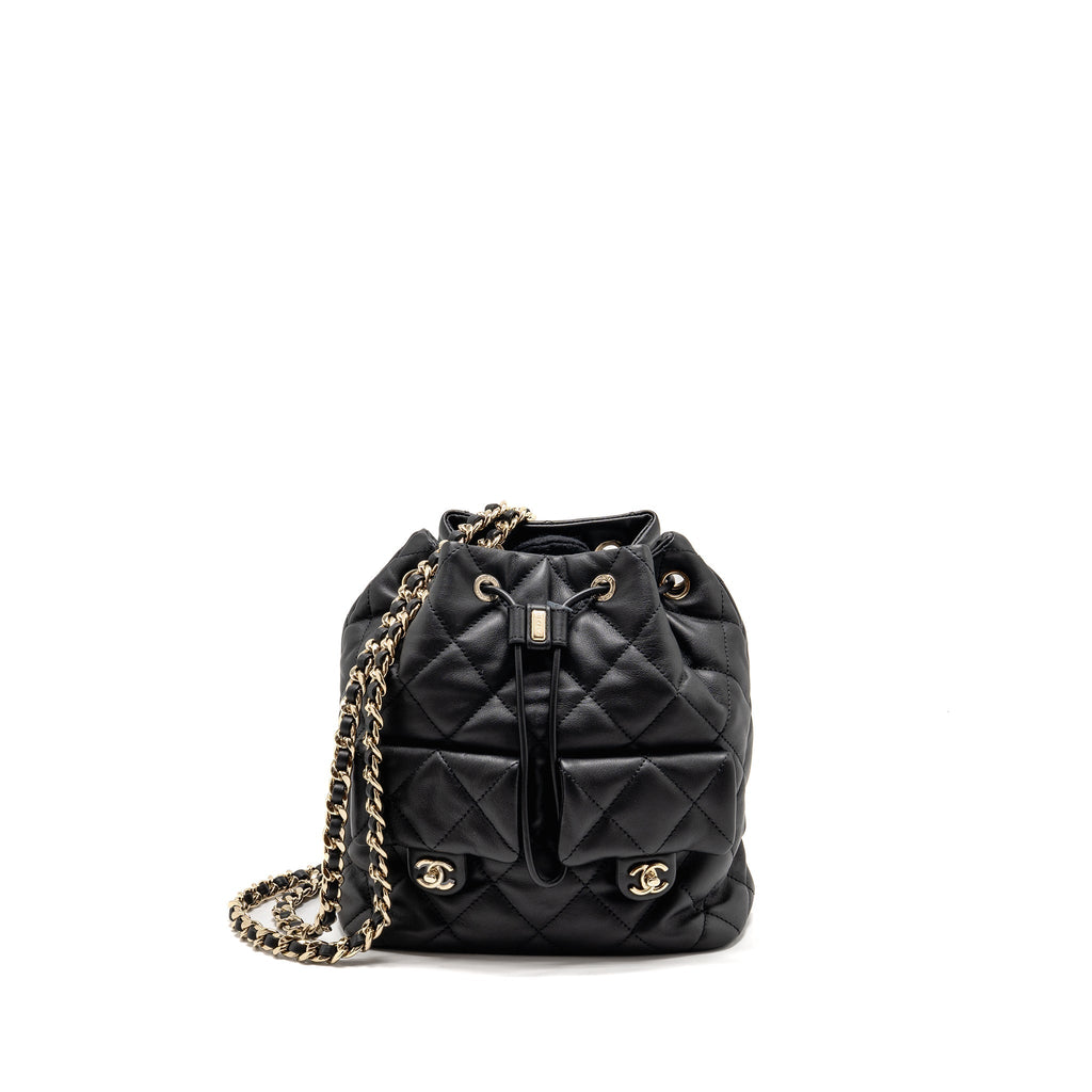 CHANEL DRAWSTRING TWO POCKETS BACKPACK CALFSKIN BLACK LGHW (MICROCHIP)