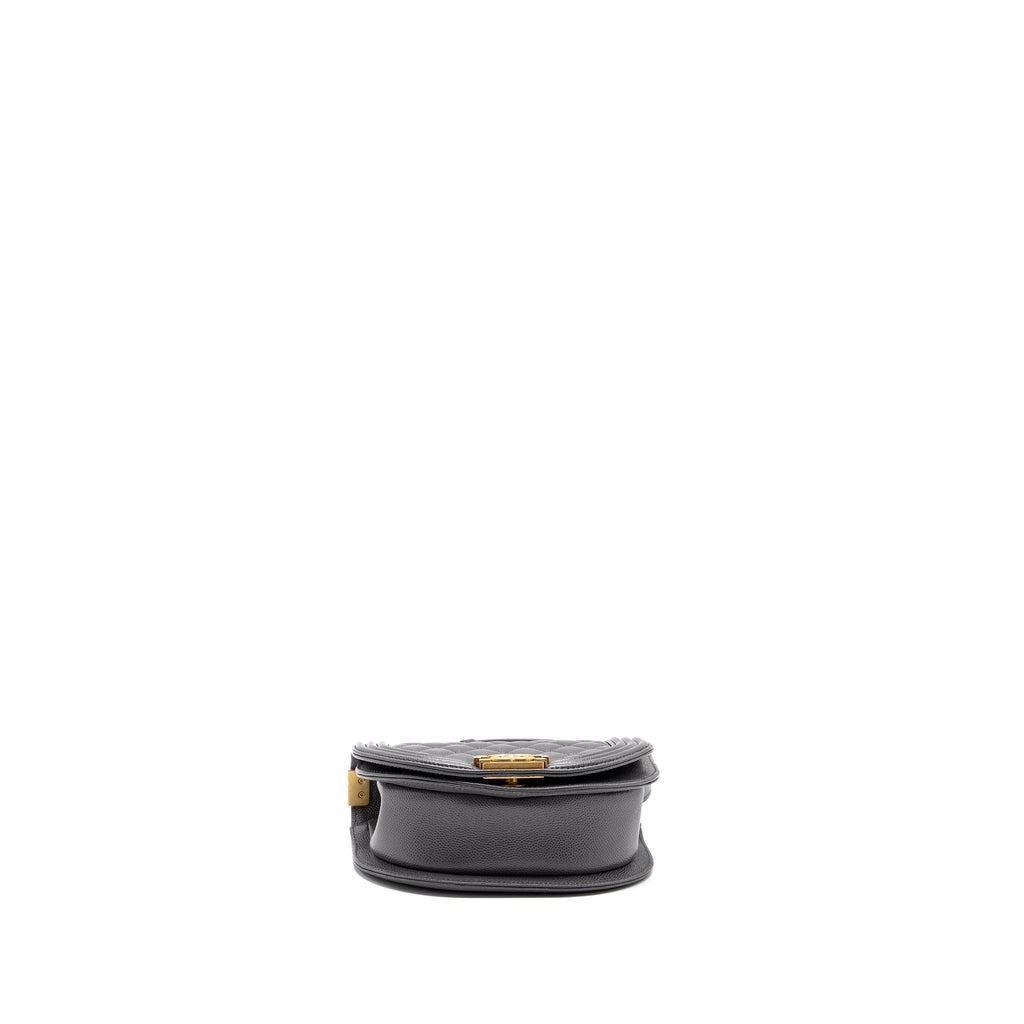 CHANEL 22A ROUND BOY MESSENGER BAG CAVIAR GREY GHW(MICROCHIP)
