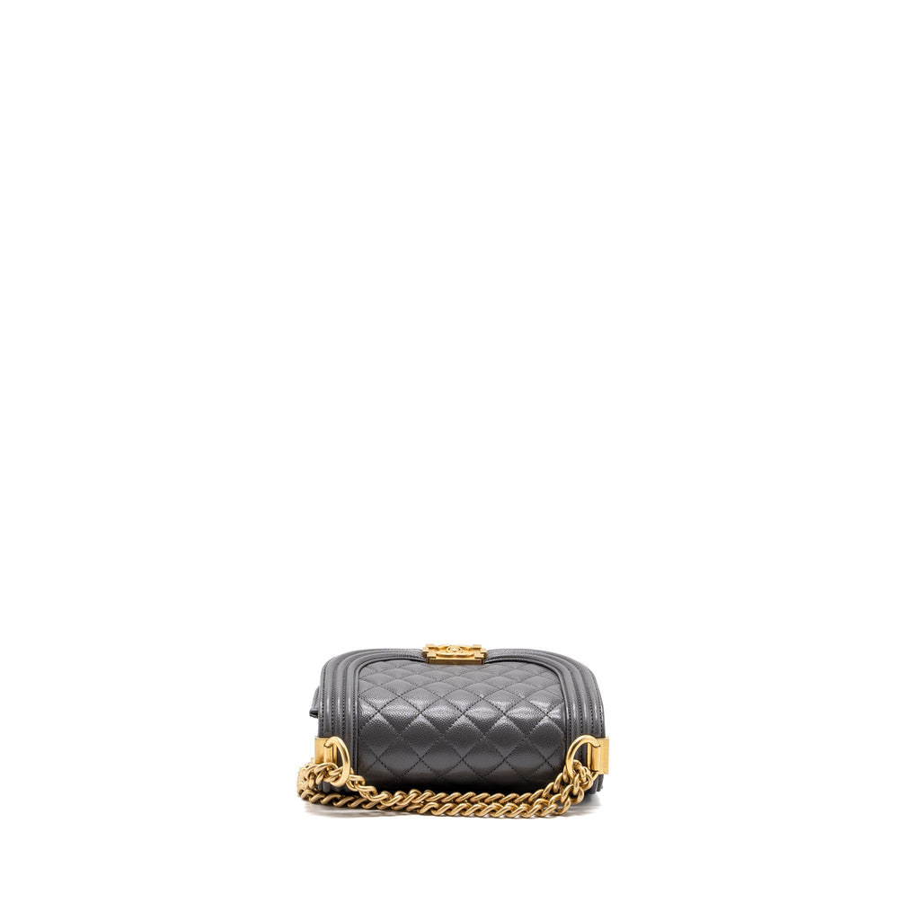 CHANEL 22A ROUND BOY MESSENGER BAG CAVIAR GREY GHW(MICROCHIP)