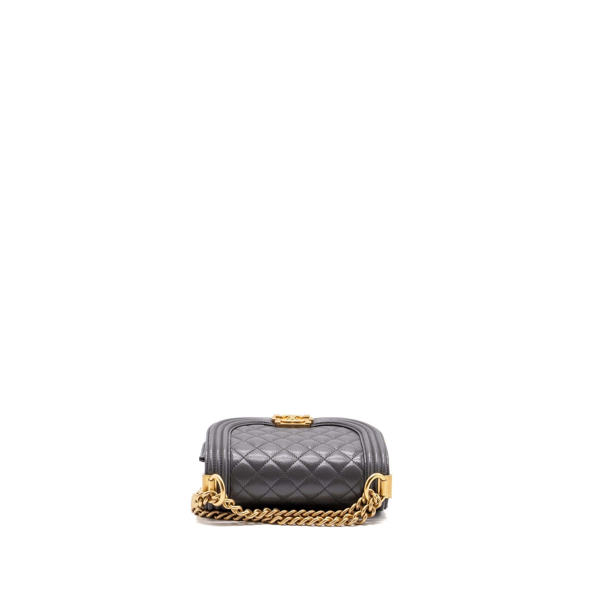 CHANEL 22A ROUND BOY MESSENGER BAG CAVIAR GREY GHW(MICROCHIP)