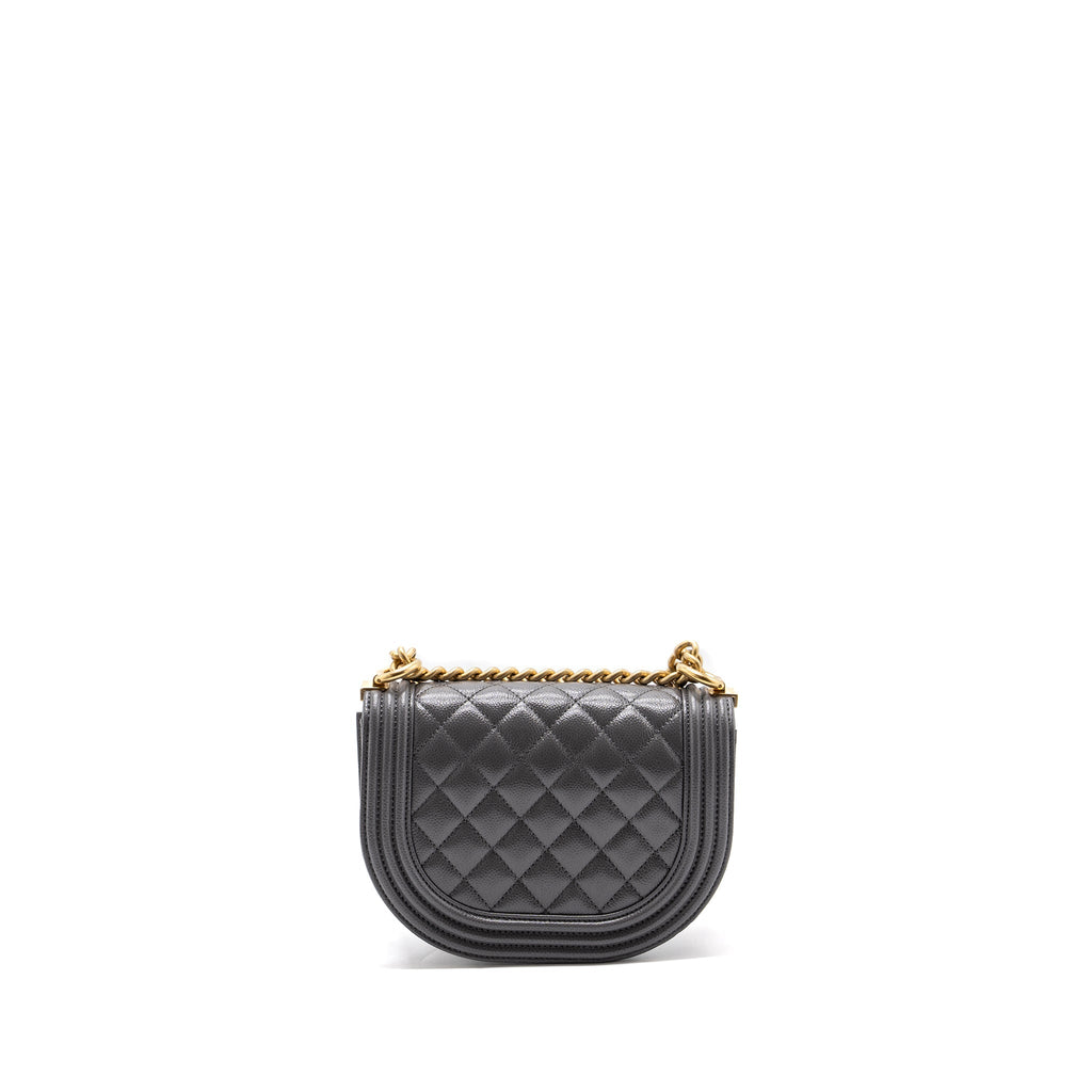 CHANEL 22A ROUND BOY MESSENGER BAG CAVIAR GREY GHW(MICROCHIP)