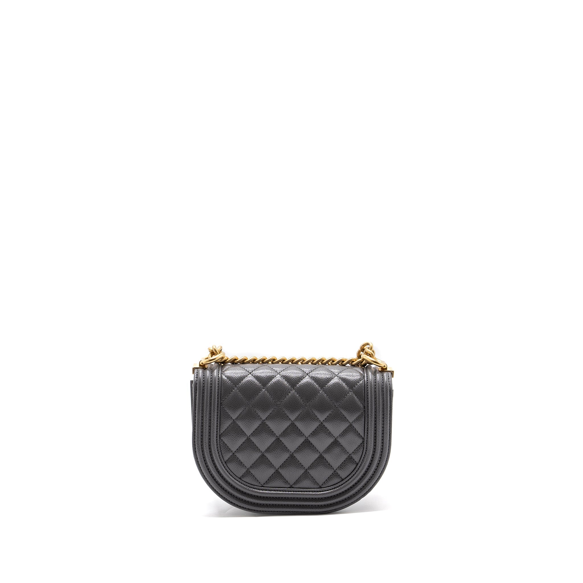 CHANEL 22A ROUND BOY MESSENGER BAG CAVIAR GREY GHW(MICROCHIP)