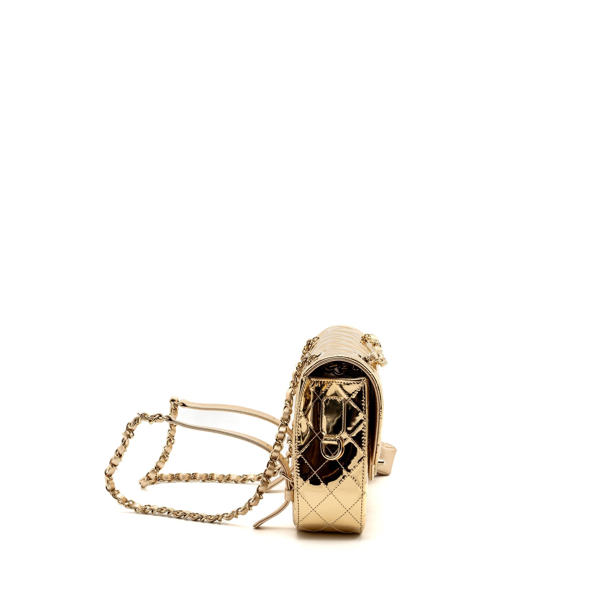 CHANEL 24C BACKPACK WITH STAR PATENT GOLD LGHW (MICROCHIP)
