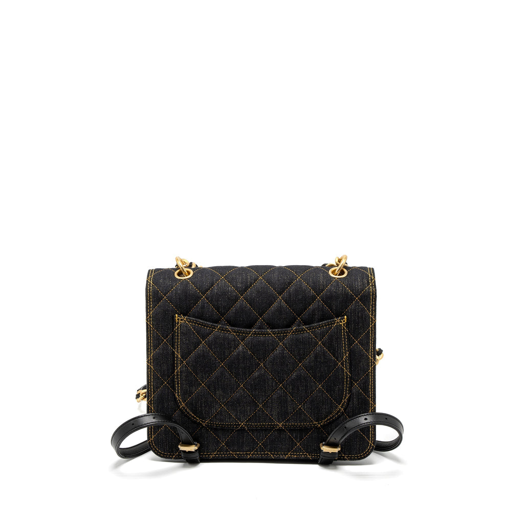 CHANEL 23S FLAP BACKPACK DENIM DARK BLUE BRUSHED GHW (MICROCHIP)