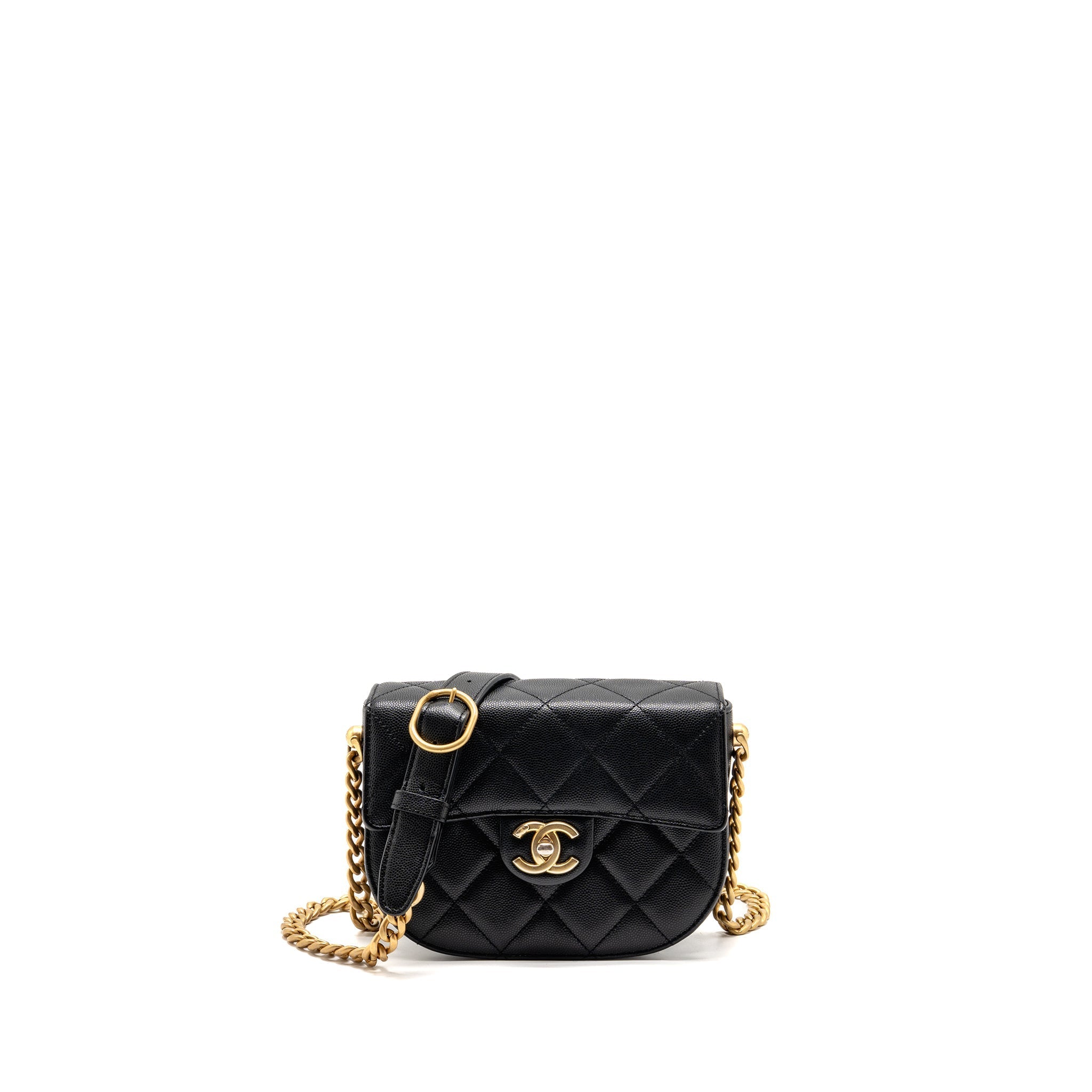CHANEL 22B ROUND MESSENGER BAG CAVIAR BLACK GHW (MICROCHIP)