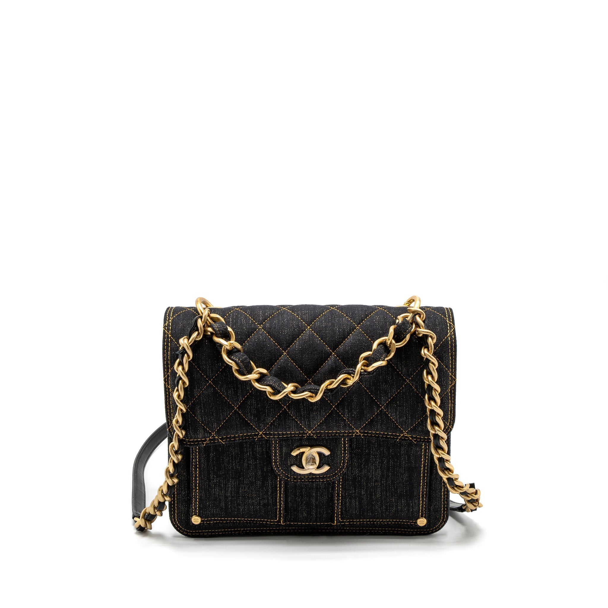 CHANEL 23S FLAP BACKPACK DENIM DARK BLUE BRUSHED GHW (MICROCHIP)