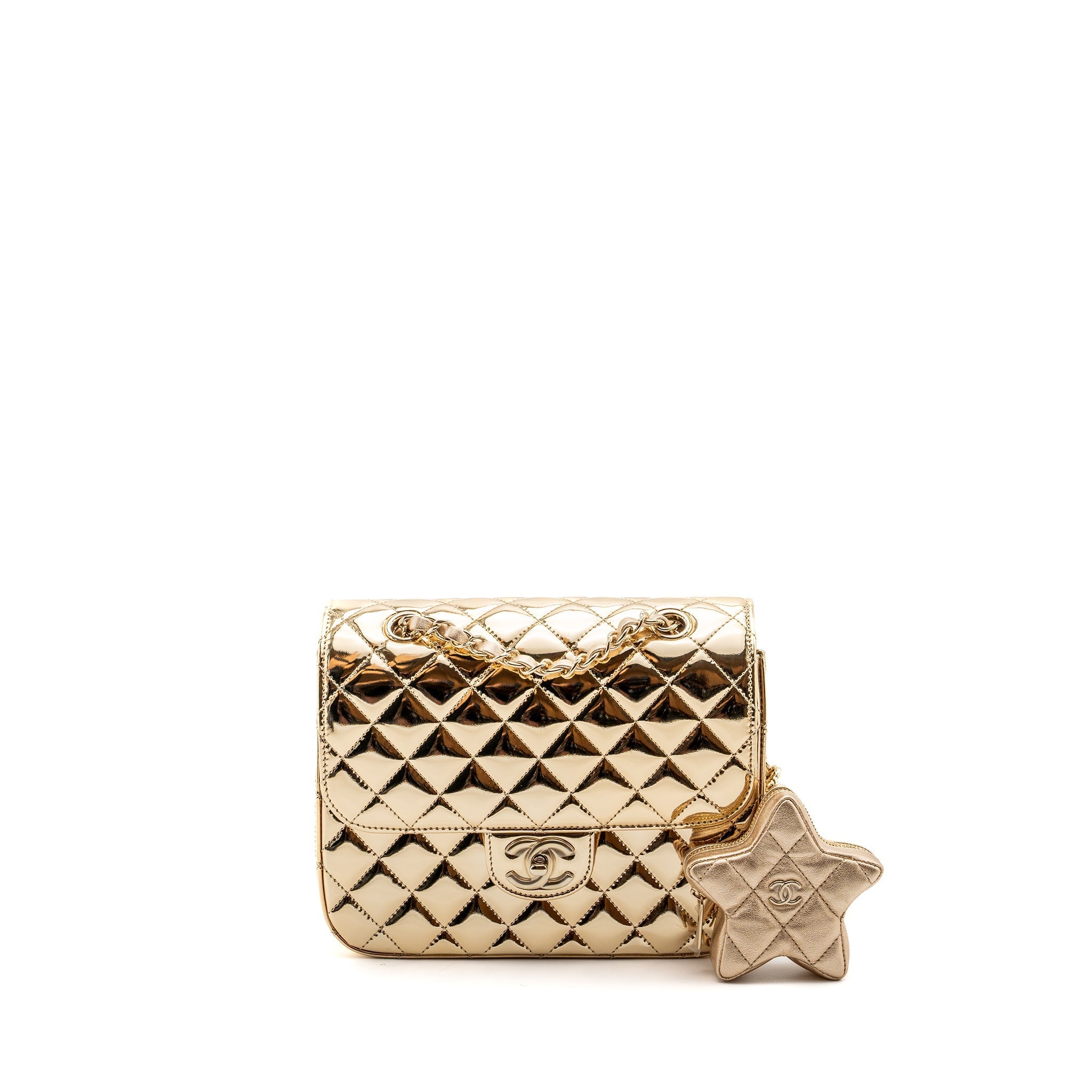 CHANEL 24C BACKPACK WITH STAR PATENT GOLD LGHW (MICROCHIP)