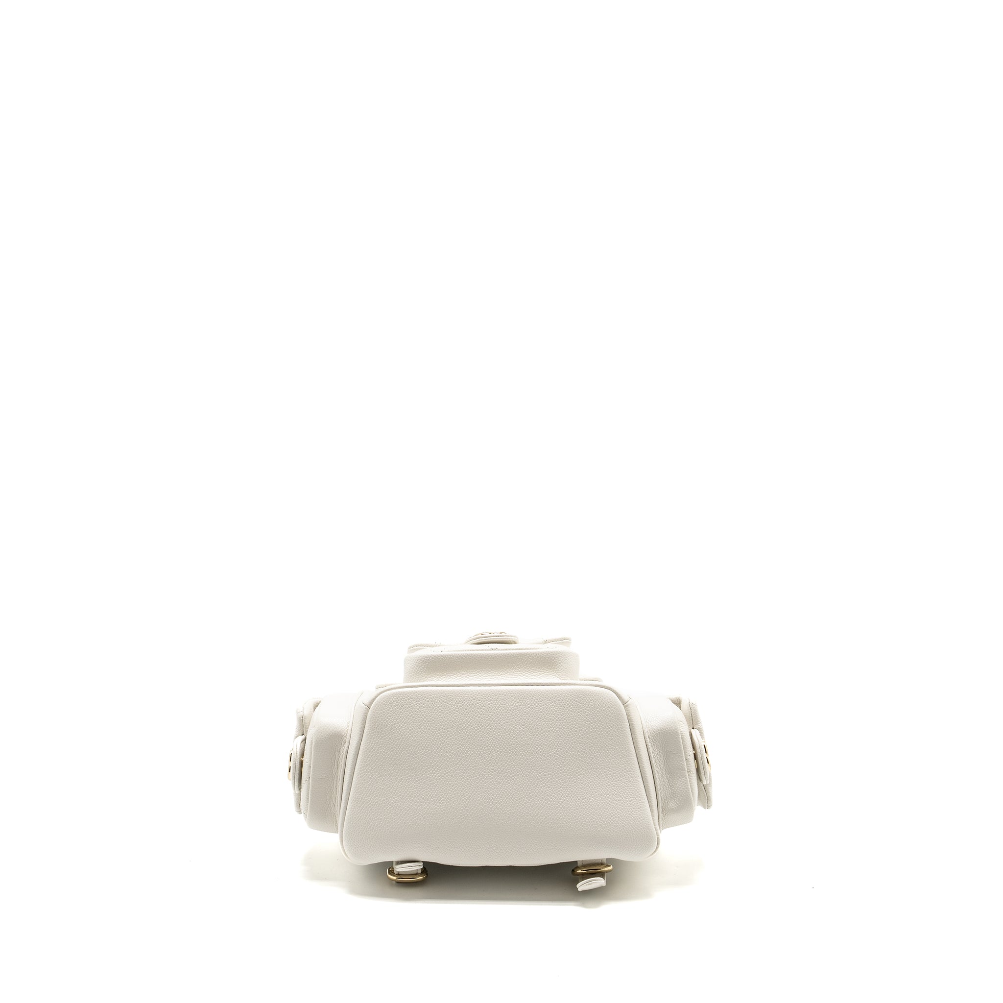 CHANEL 23K TRIPLE POCKET MINI BACKPACK CAVIAR WHITE LGHW (MICROCHIP)