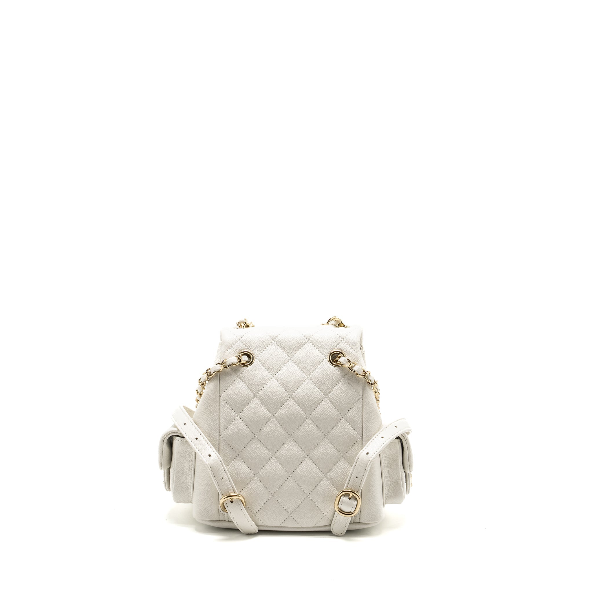 CHANEL 23K TRIPLE POCKET MINI BACKPACK CAVIAR WHITE LGHW (MICROCHIP)