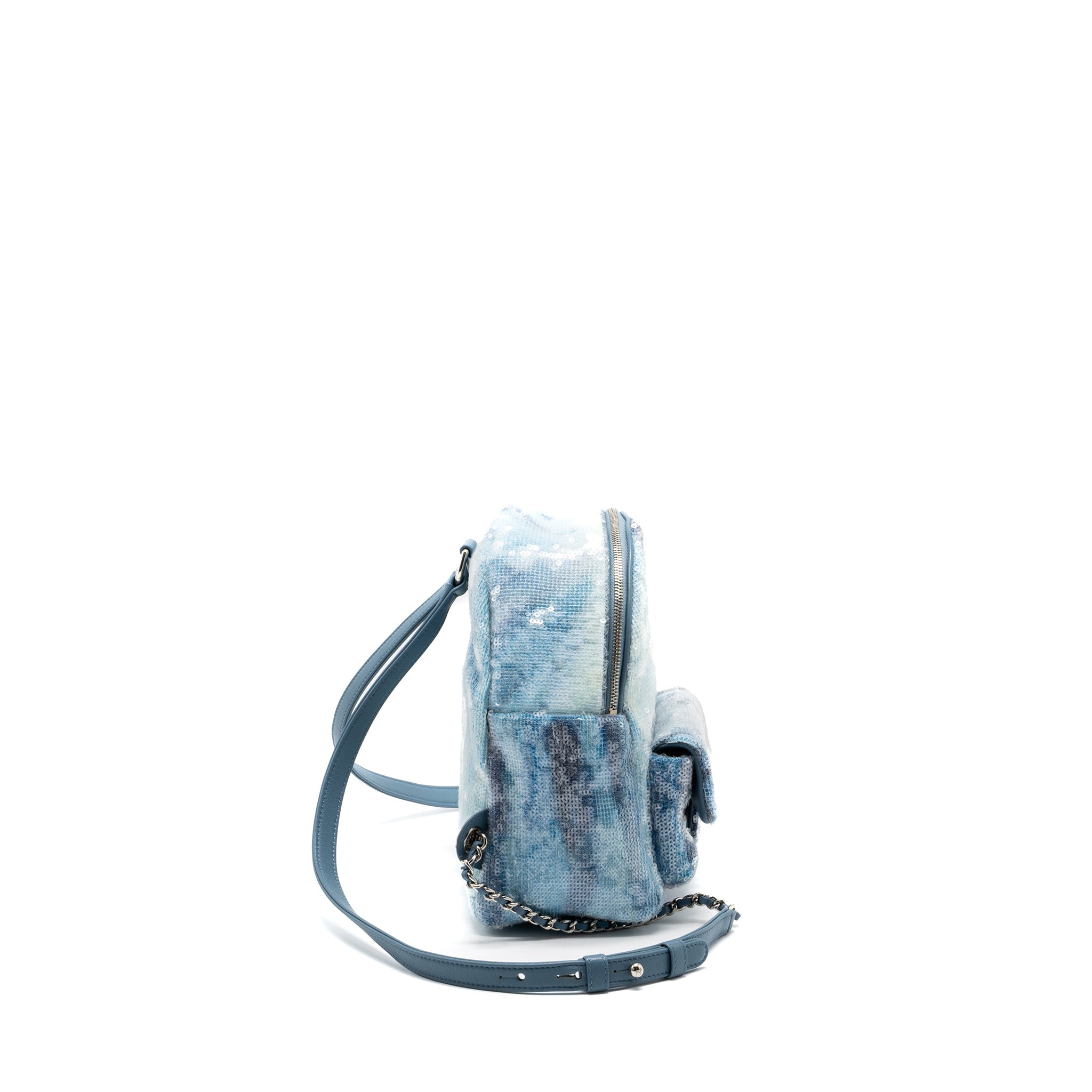 CHANEL MINI BACKPACK SEQUINS MULTICOLOUR BLUE SHW