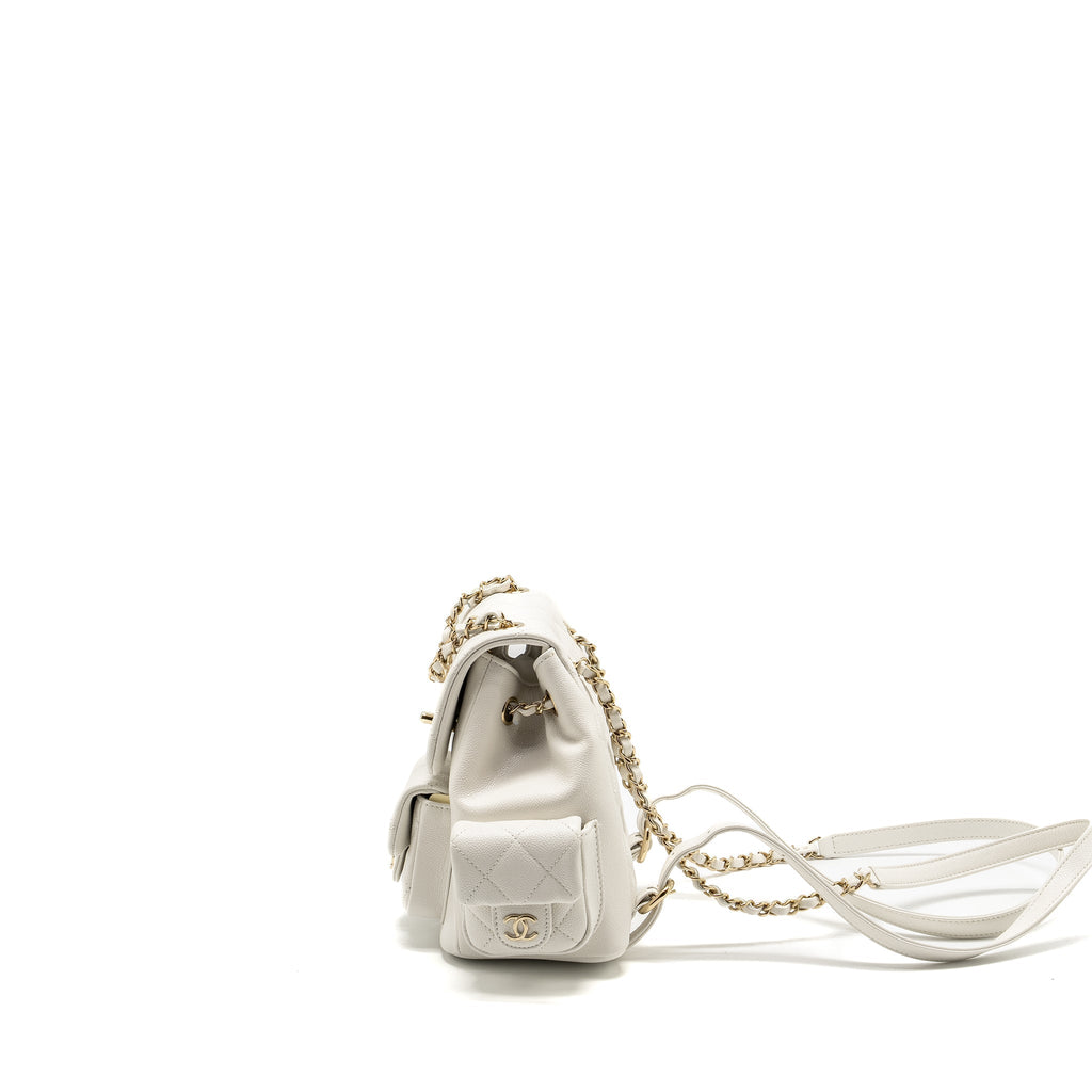 CHANEL 23K TRIPLE POCKET MINI BACKPACK CAVIAR WHITE LGHW (MICROCHIP)