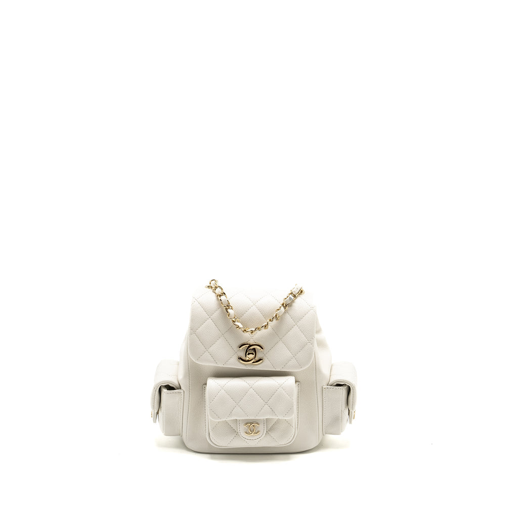 CHANEL 23K TRIPLE POCKET MINI BACKPACK CAVIAR WHITE LGHW (MICROCHIP)
