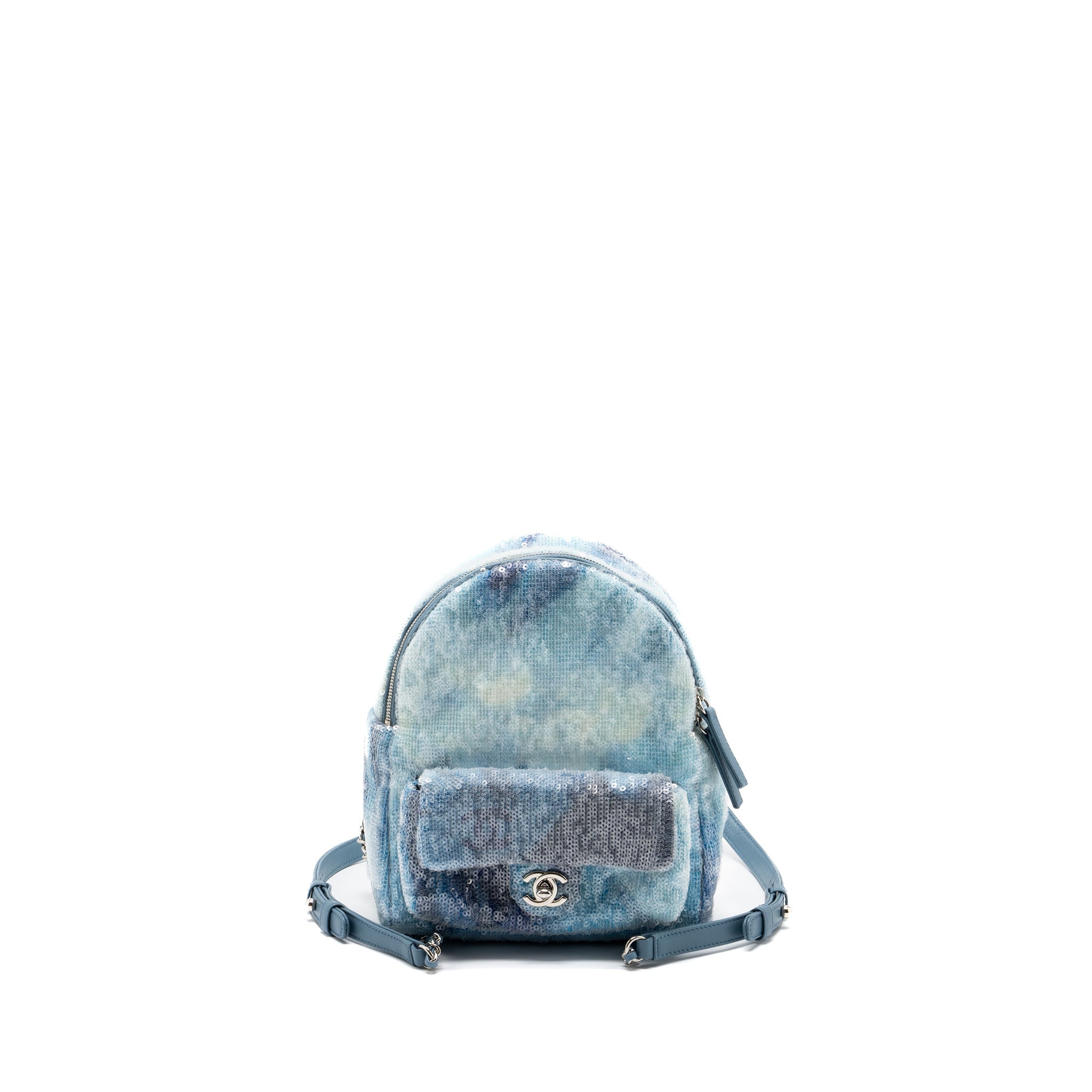 CHANEL MINI BACKPACK SEQUINS MULTICOLOUR BLUE SHW