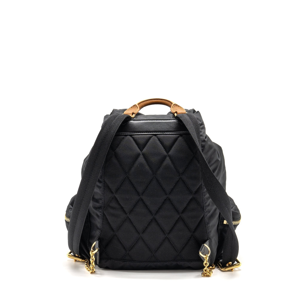 BURBERRY MEDIUM RUCKSACK BACKPACK NYLON BLACK/CARAMEL GHW
