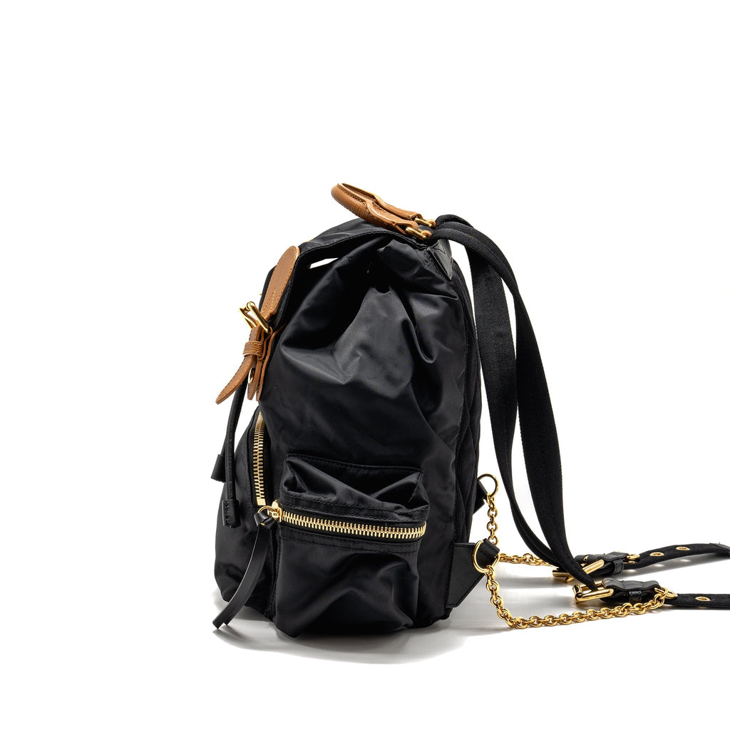 BURBERRY MEDIUM RUCKSACK BACKPACK NYLON BLACK/CARAMEL GHW