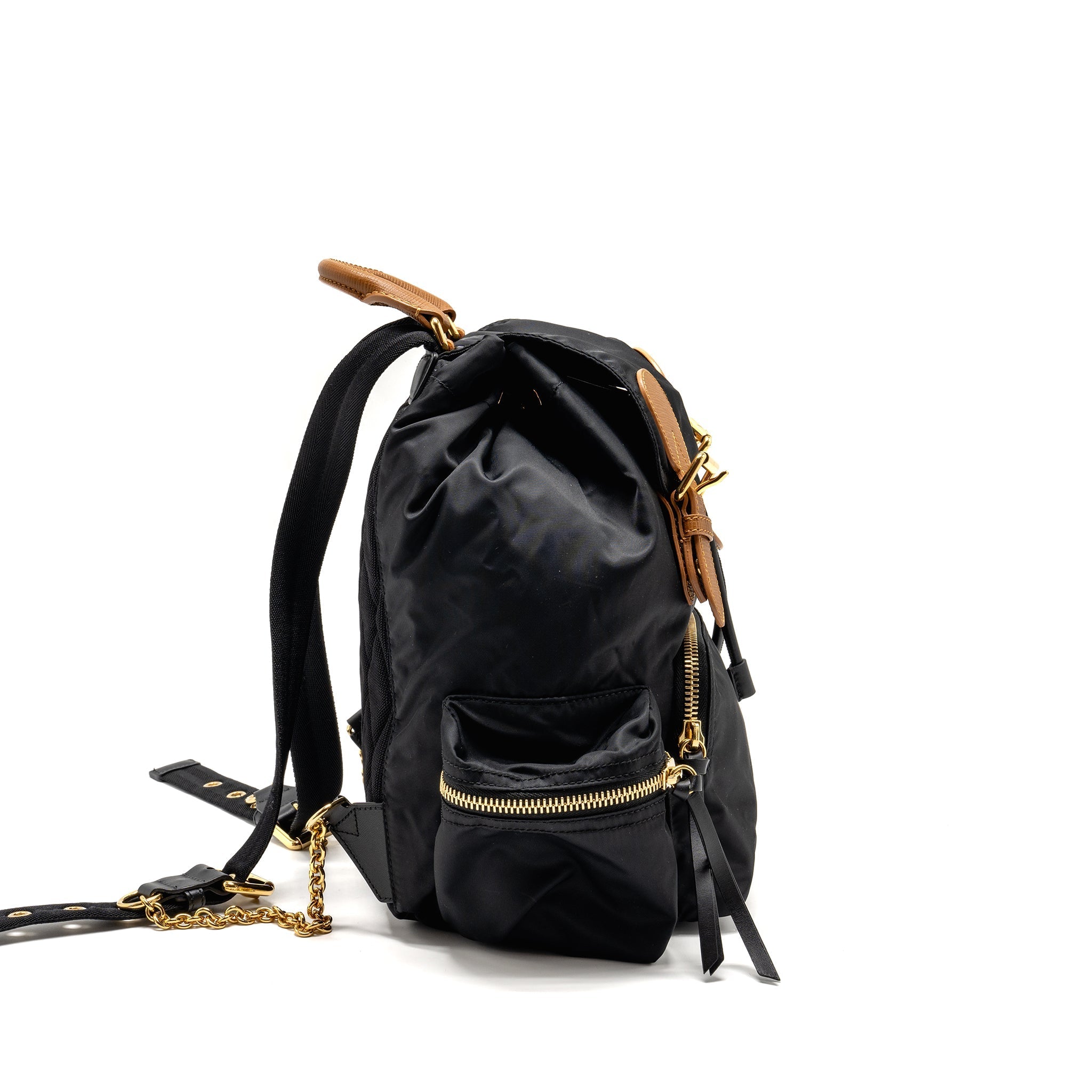 BURBERRY MEDIUM RUCKSACK BACKPACK NYLON BLACK/CARAMEL GHW