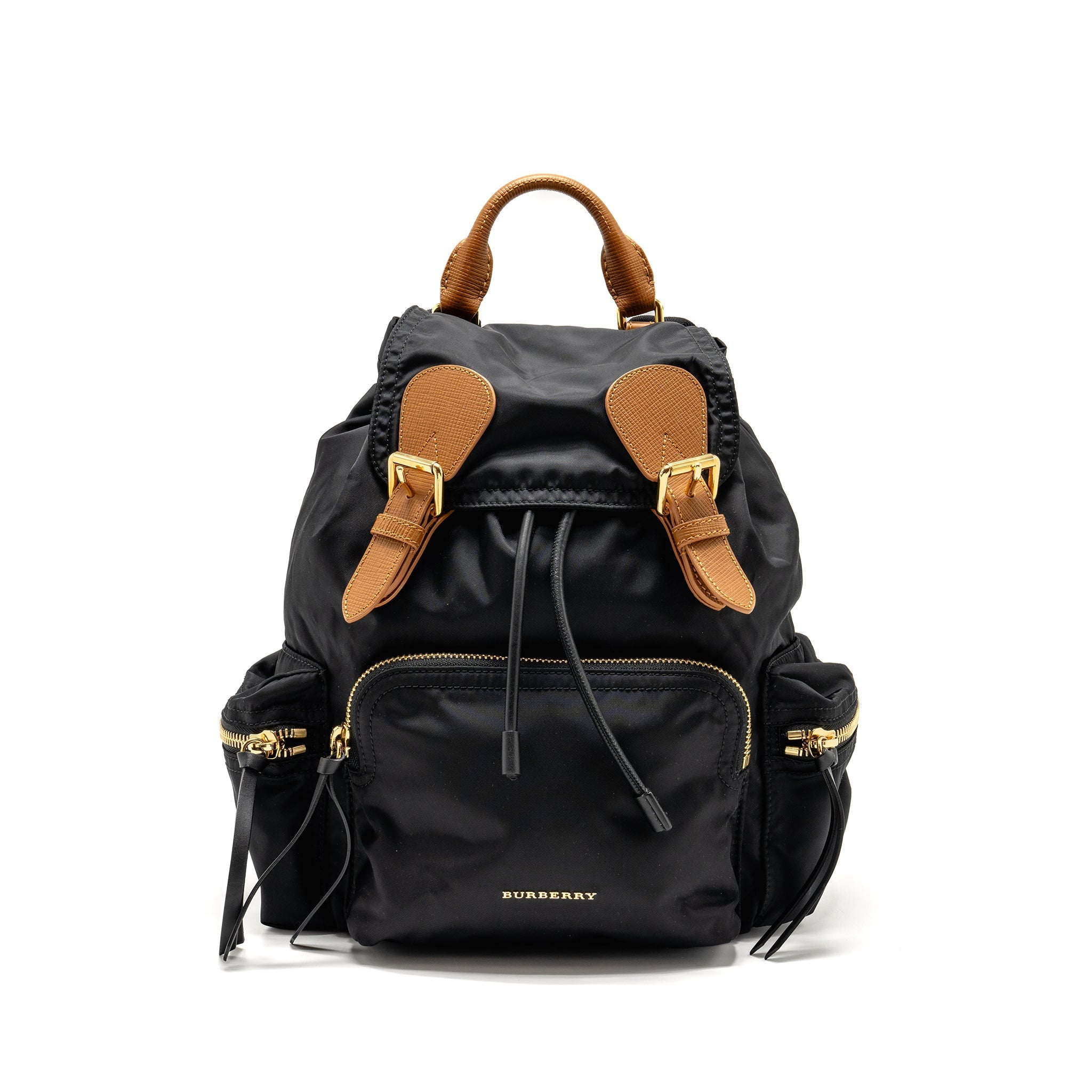 BURBERRY MEDIUM RUCKSACK BACKPACK NYLON BLACK/CARAMEL GHW