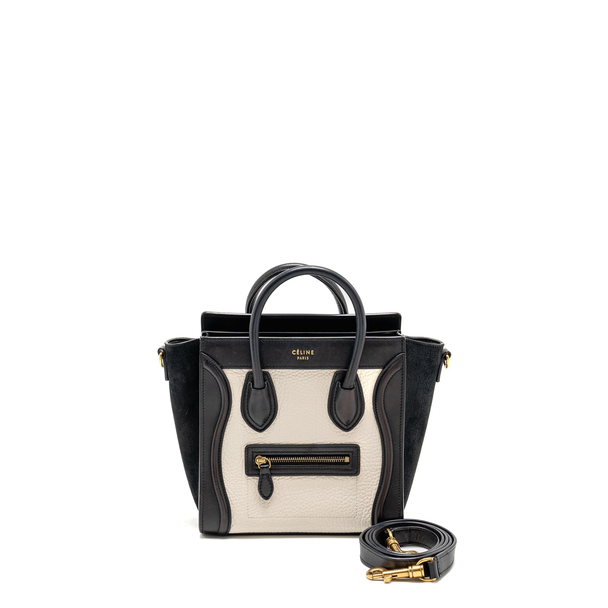 CELINE NANO LUGGAGE BAG CALFSKIN BLACK / WHITE GHW