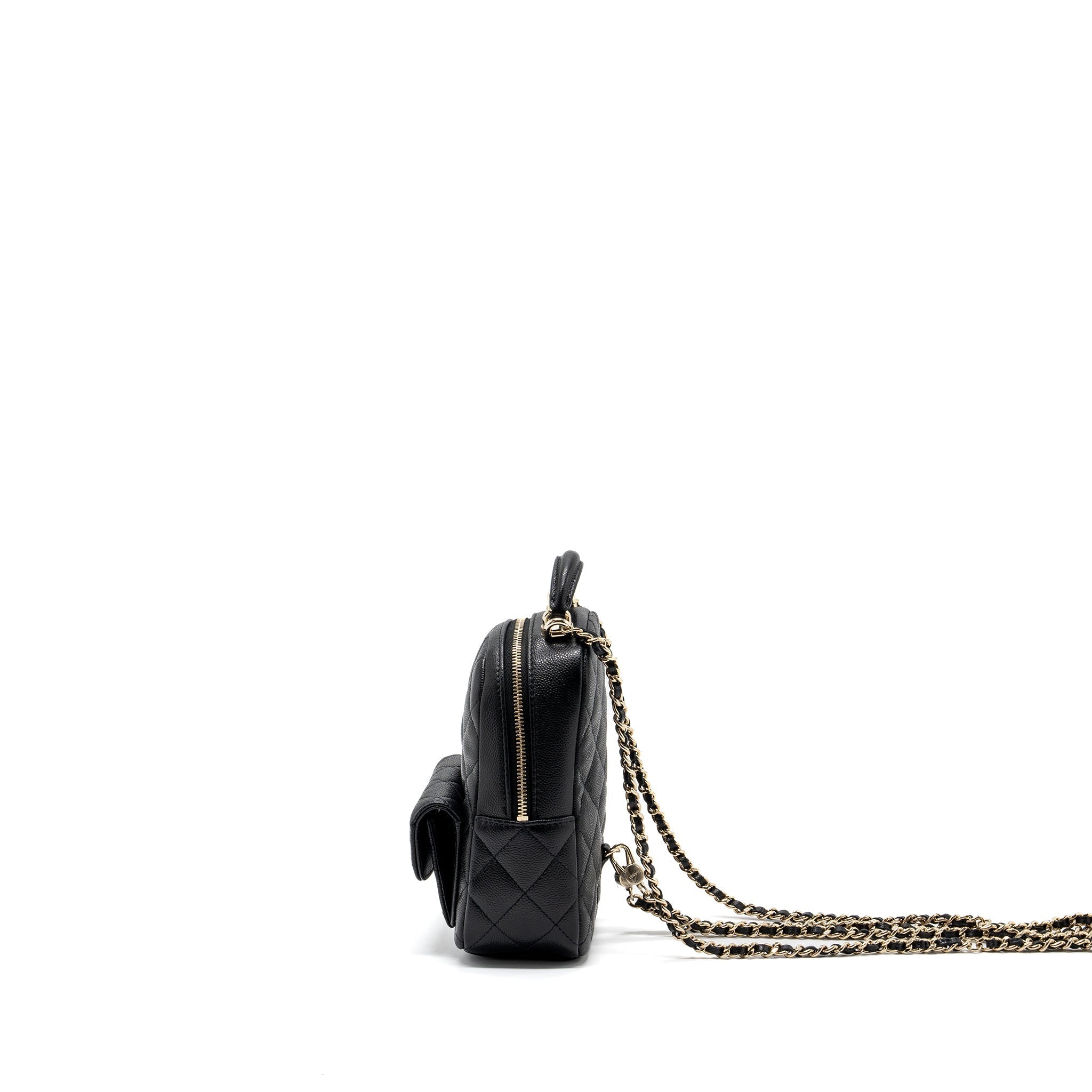 CHANEL 24C MINI BACKPACK / CROSSBODY BAG CAVIAR BLACK LGHW (MICROCHIP)