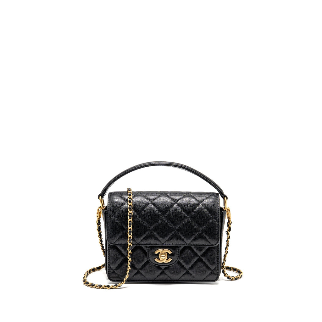 CHANEL 24K TOP HANDLE MESSENGER BAG WITH REMOVABLE CHAIN CAVIAR BLACK GHW(MICROCHIP)