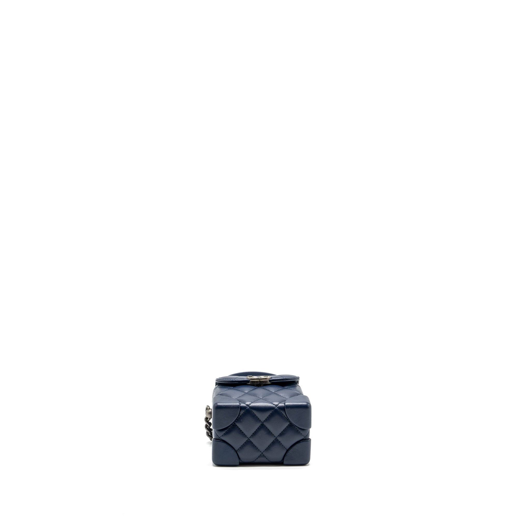 CHANEL 20C MINI TRUNK FLAP BAG CALFSKIN NAVY BLUE RUTHENIUM HARDWARE