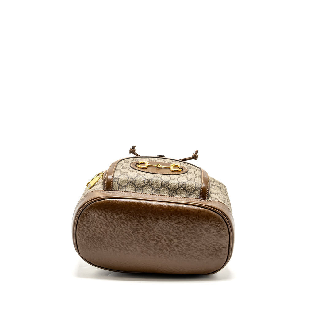 GUCCI 1955 HORSEBIT BACKPACK GG SUPREME CANVAS / CALFSKIN BROWN GHW