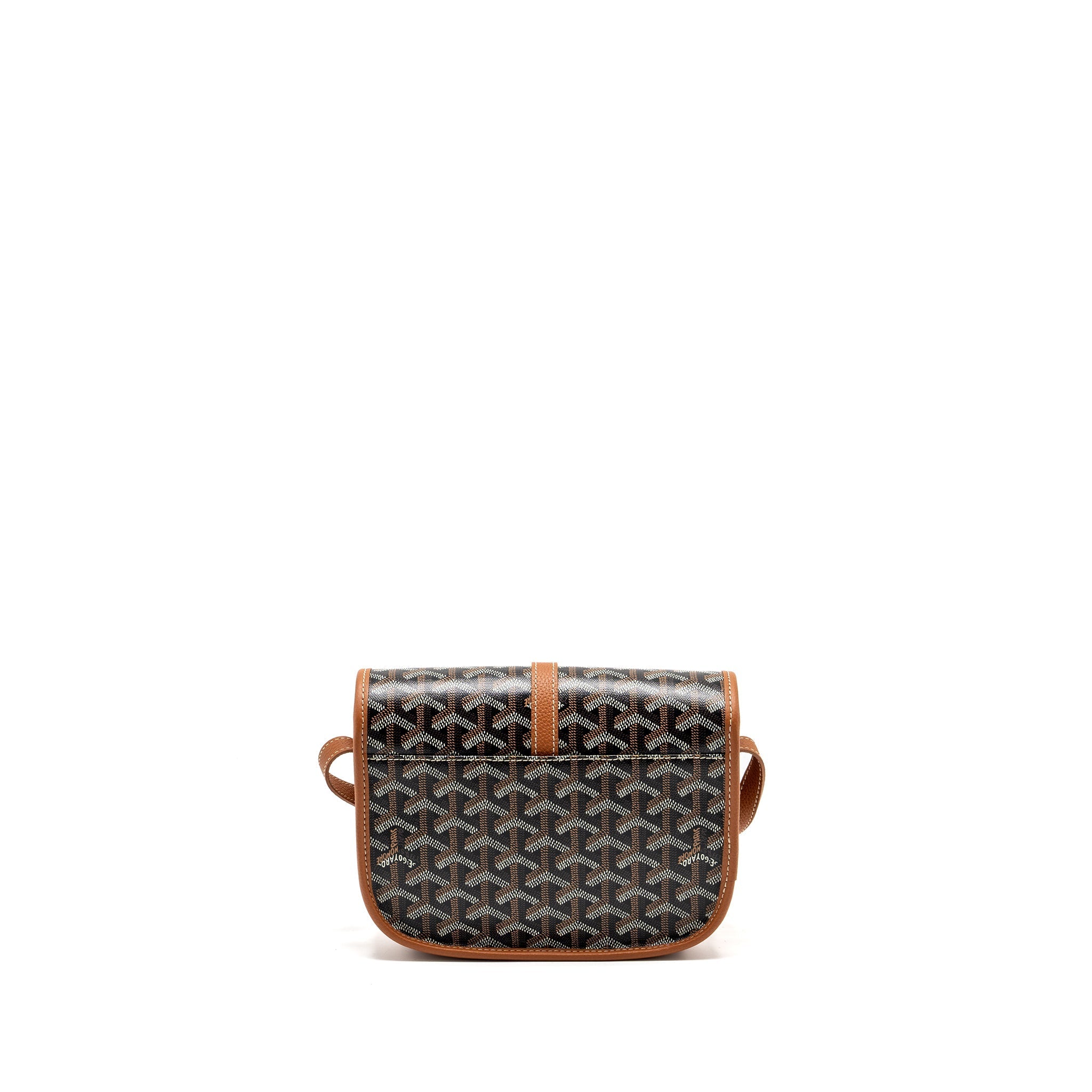 GOYARD BELVEDERE PM MESSENGER BAG GOYARDLINE CANVAS/CALFSKIN BLACK/TAN SHW