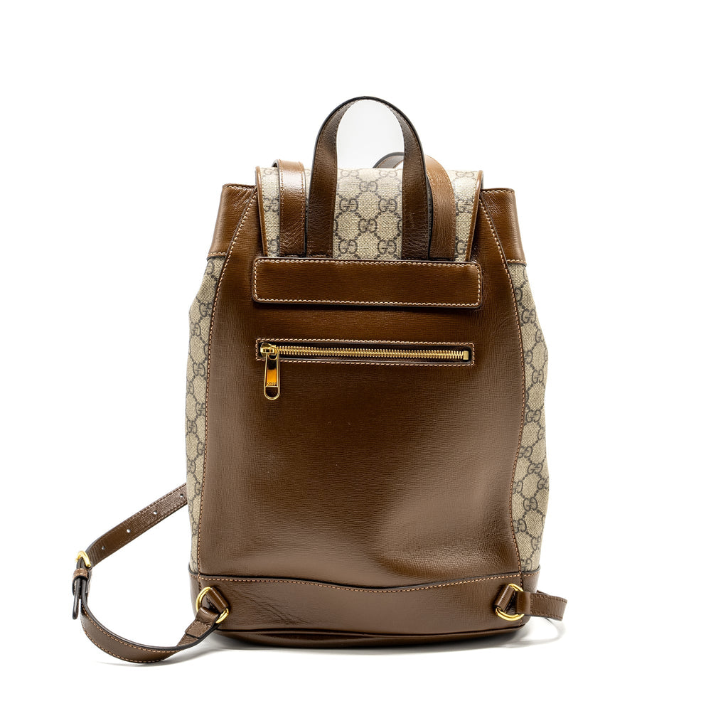 GUCCI 1955 HORSEBIT BACKPACK GG SUPREME CANVAS / CALFSKIN BROWN GHW