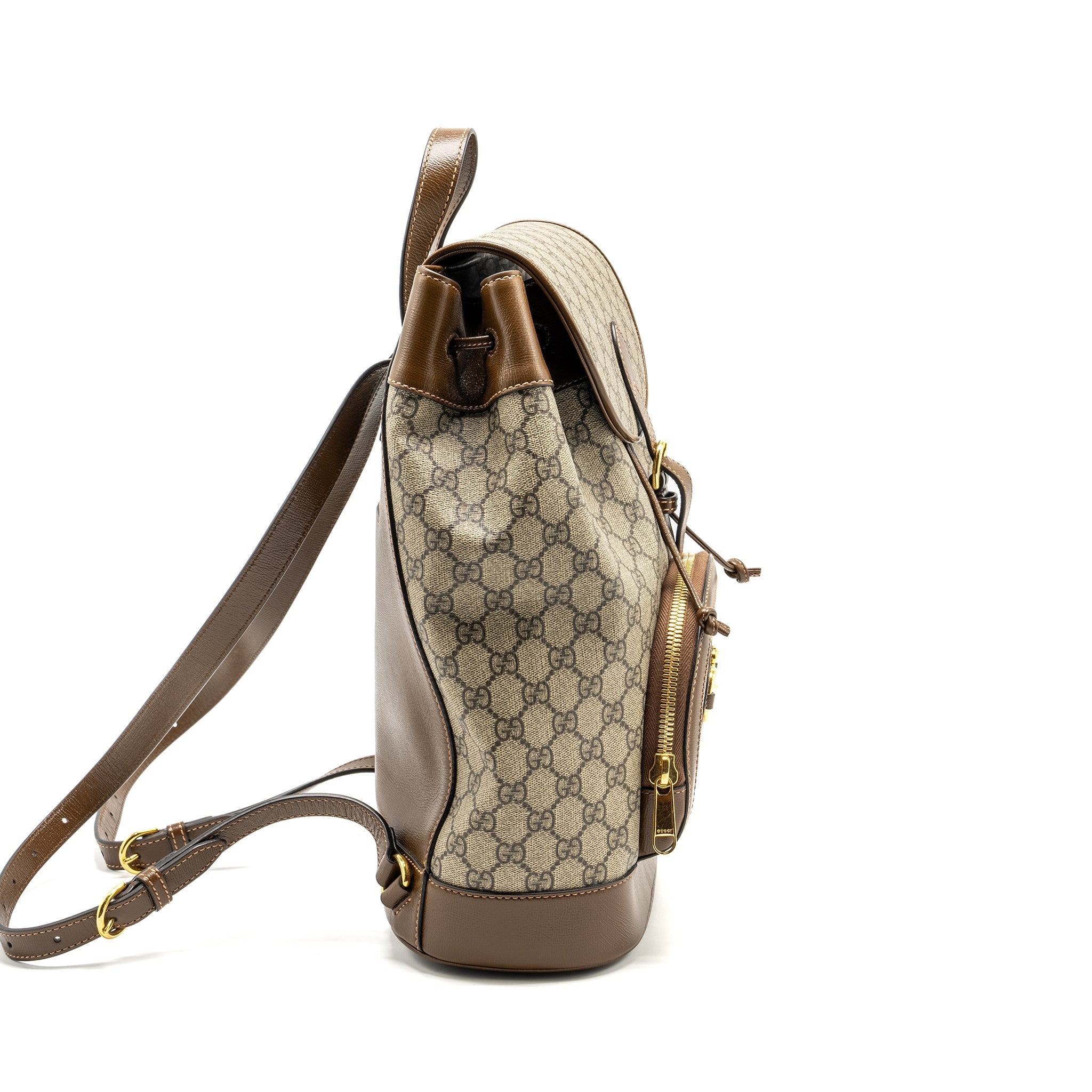 GUCCI 1955 HORSEBIT BACKPACK GG SUPREME CANVAS / CALFSKIN BROWN GHW
