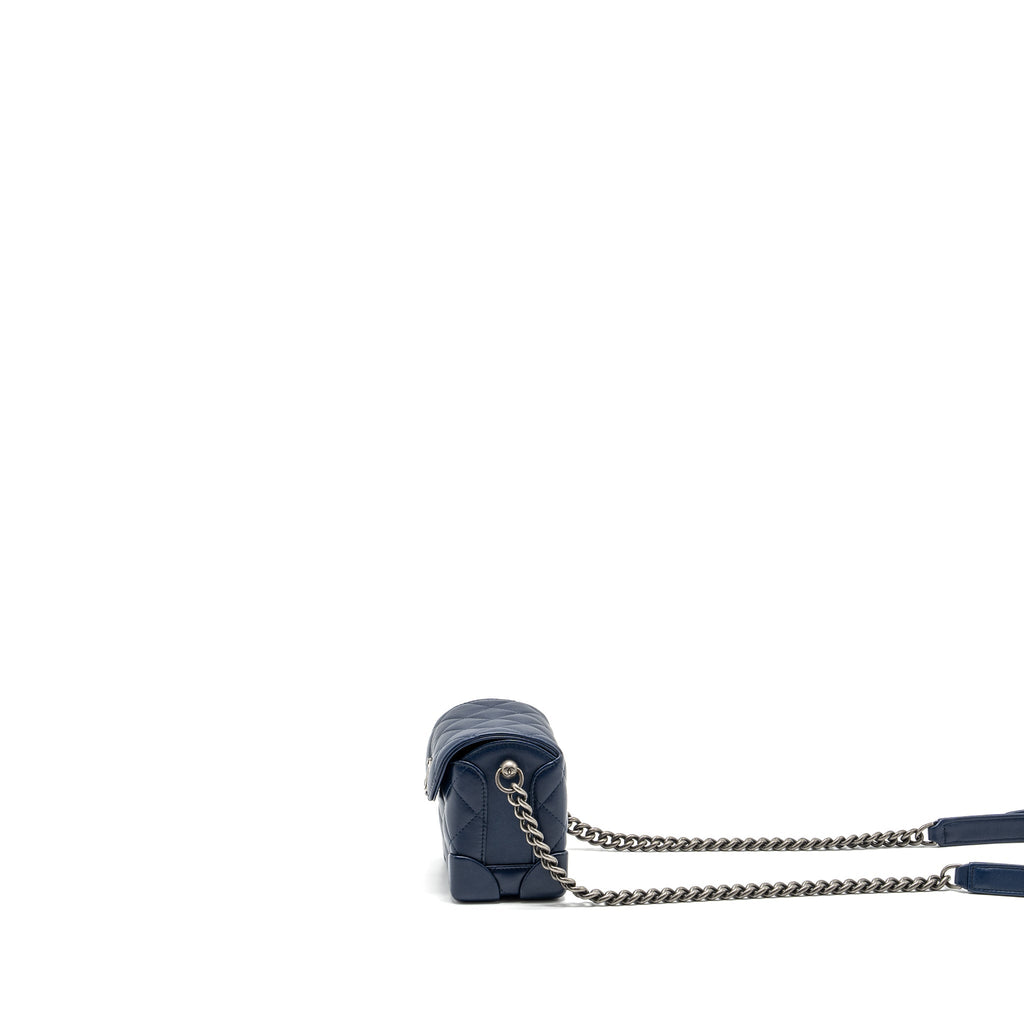 CHANEL 20C MINI TRUNK FLAP BAG CALFSKIN NAVY BLUE RUTHENIUM HARDWARE