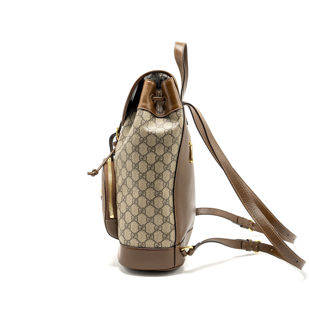GUCCI 1955 HORSEBIT BACKPACK GG SUPREME CANVAS / CALFSKIN BROWN GHW