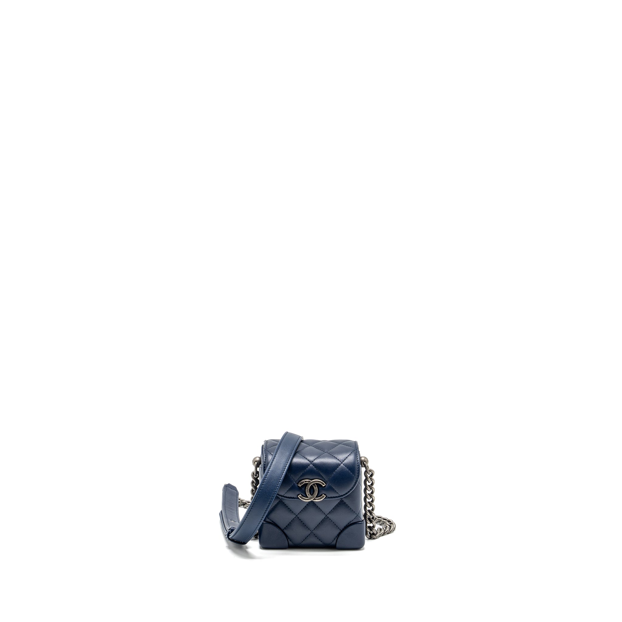 CHANEL 20C MINI TRUNK FLAP BAG CALFSKIN NAVY BLUE RUTHENIUM HARDWARE