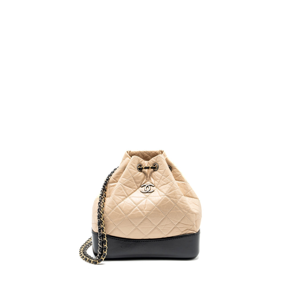 CHANEL SMALL GABRIELLE BACKPACK AGED CALFSKIN BEIGE/BLACK MULTICOLOUR HARDWARE